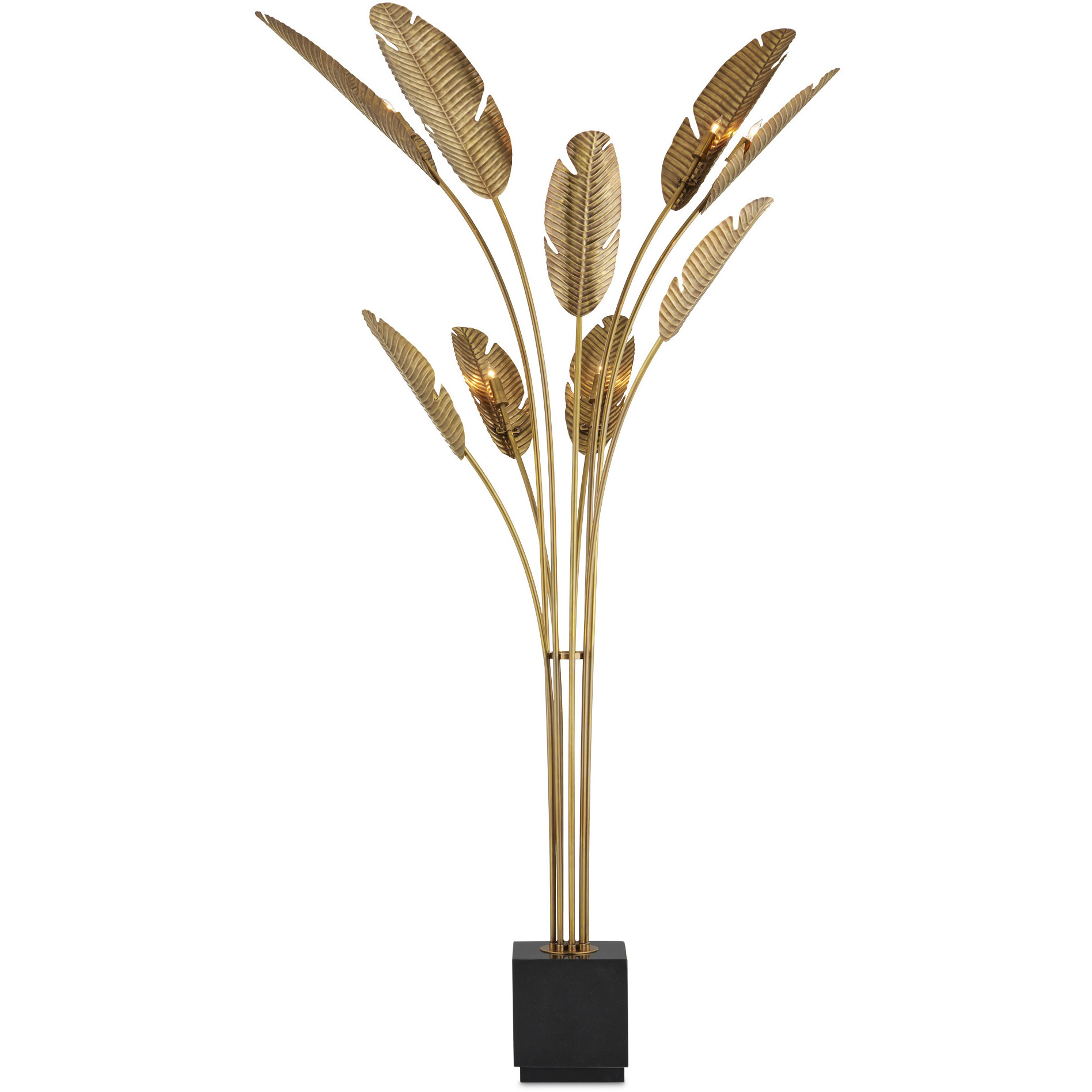 Tropical 87.25 inch 40 watt Vintage Brass and Black Floor Lamp Portable Light, Grande