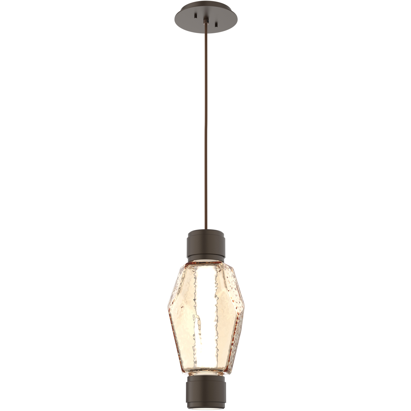 Gem Mandrel LED Flat Bronze Pendant Ceiling Light in 3000K LED, Amber Blown Glass