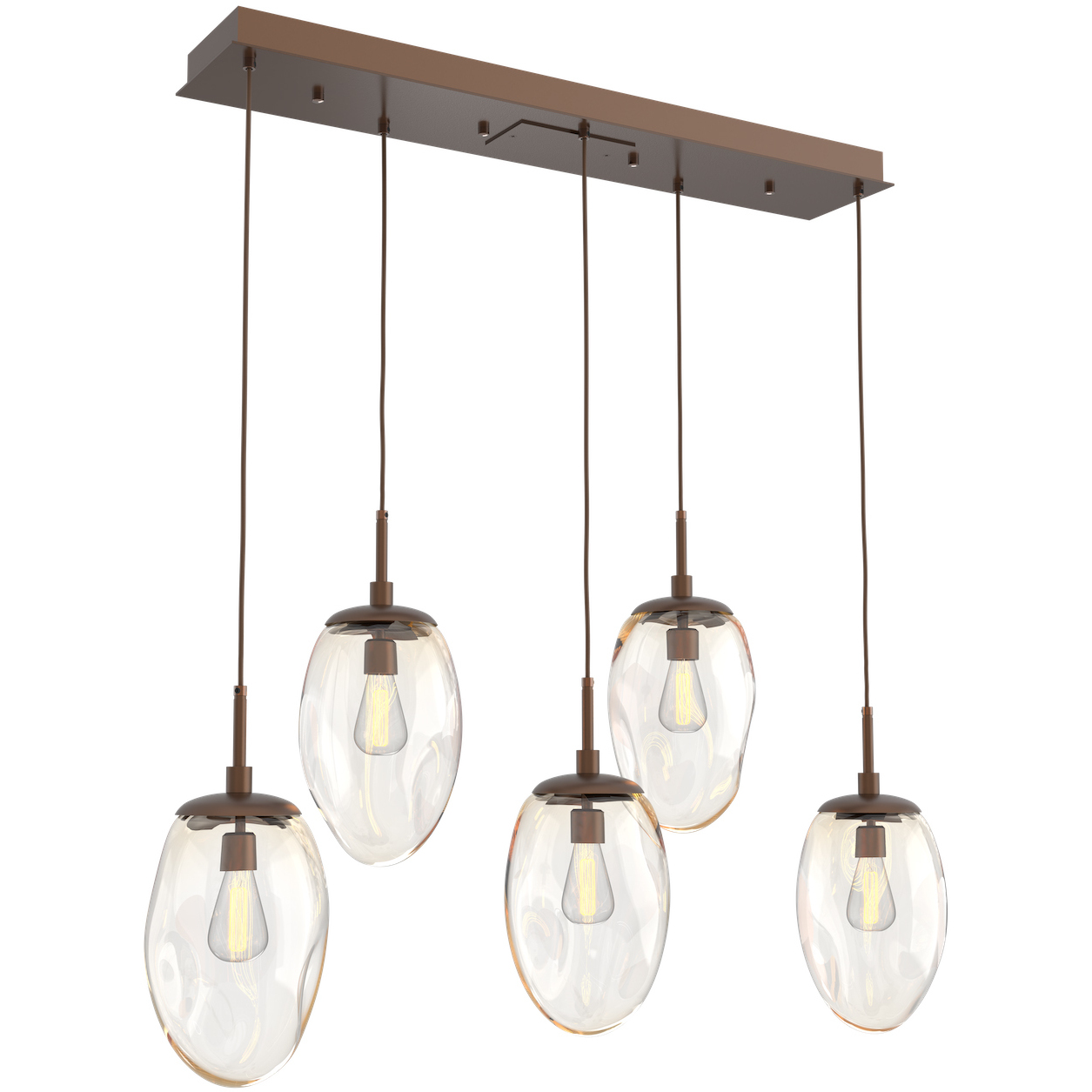 Meteo Incandescent 5 Light Burnished Bronze Linear Pendant Ceiling Light in Amber, Multi-Pendant