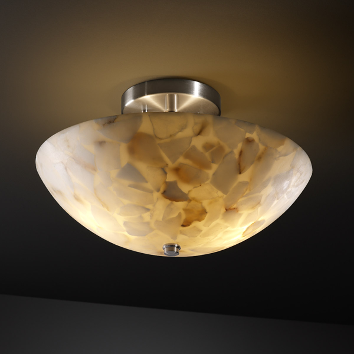 Justice Design Alabaster Rocks Round Bowl Semi Flush Mount Brushed Nickel ALR 9690 35 NCKL