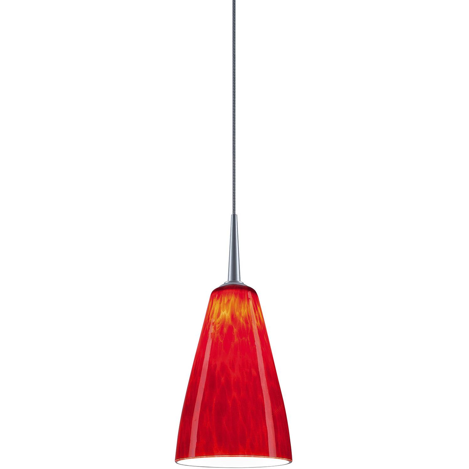 Zara LED 4.4 inch Matte Chrome Small Pendant Ceiling Light in Red Glass