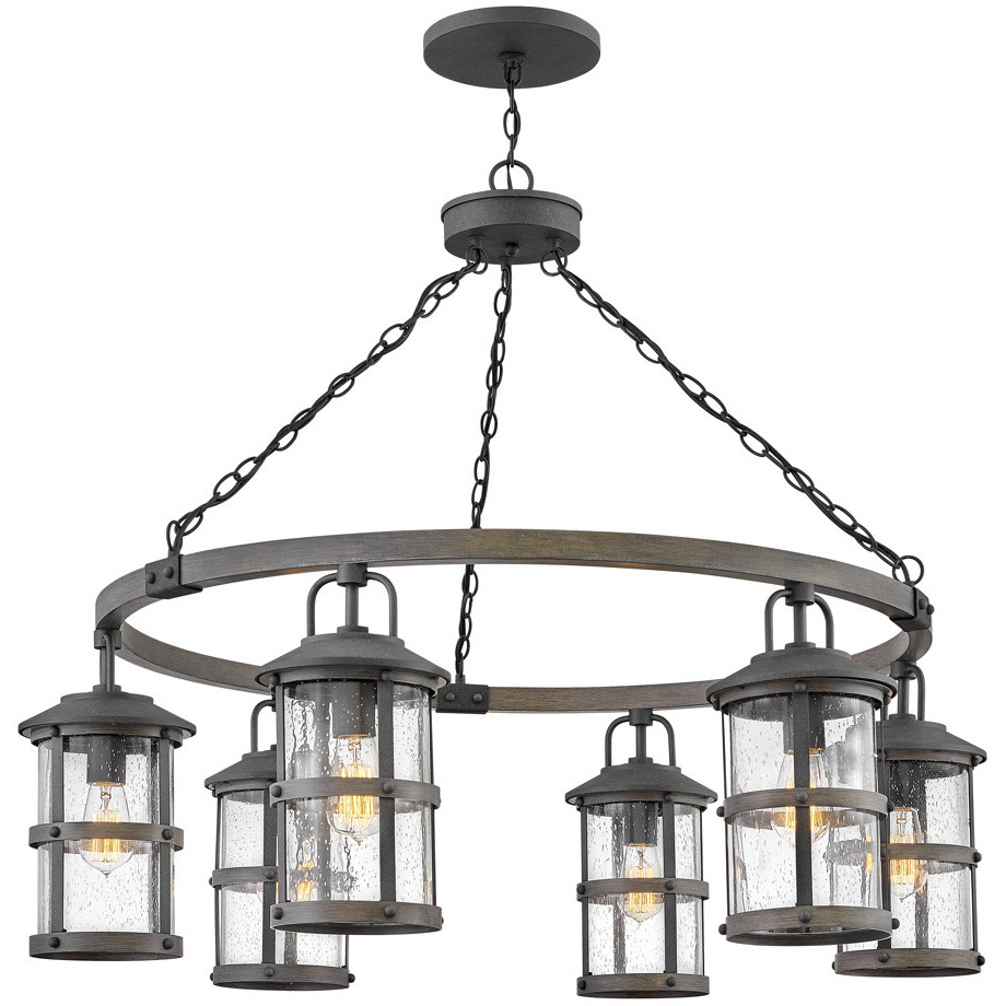 Open Air Lakehouse LED 42 inch Aged Zinc with Driftwood Gray Outdoor Hanging, Estate Series