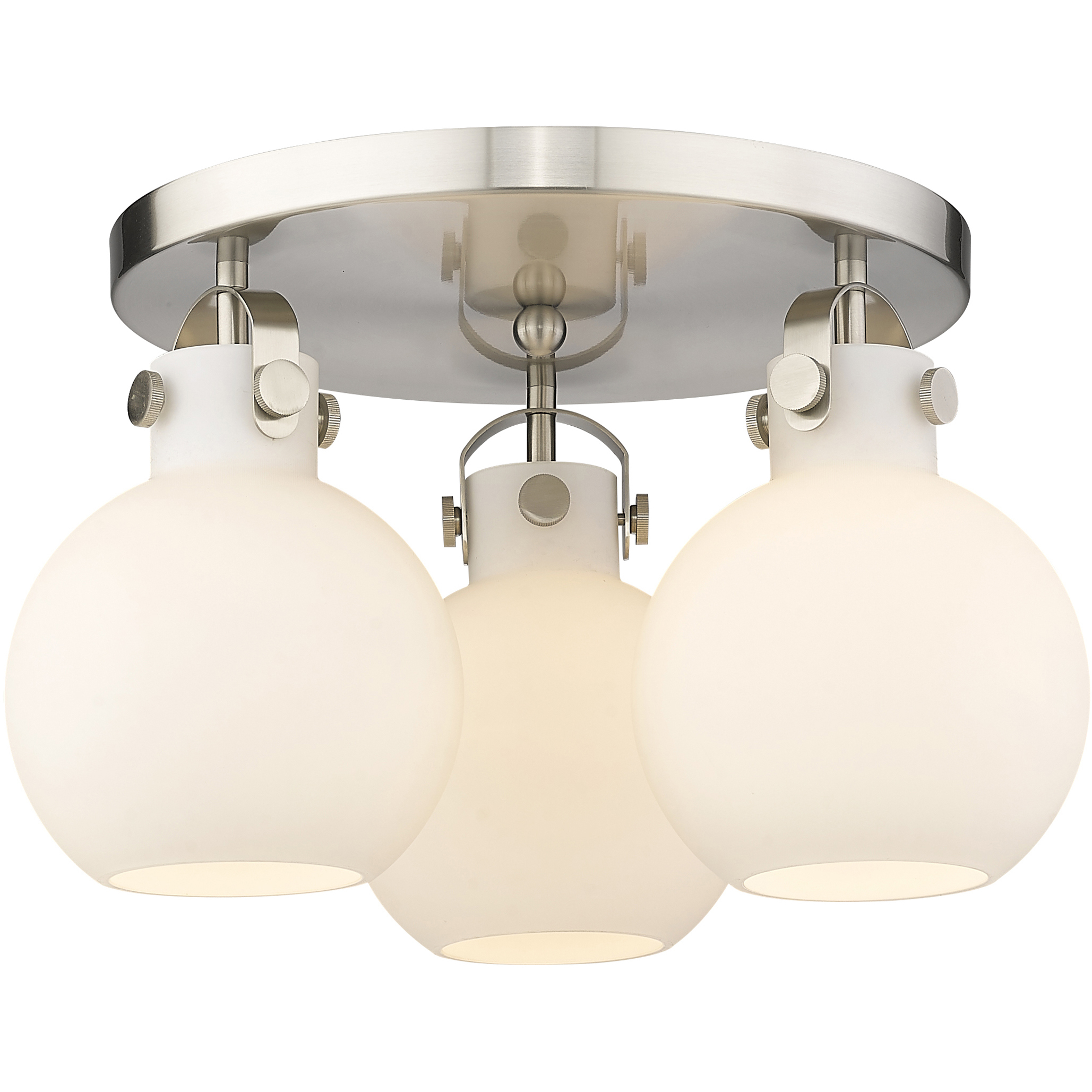 Newton Sphere 3 Light 19.63 inch Satin Nickel Flush Mount Ceiling Light in Matte White Glass