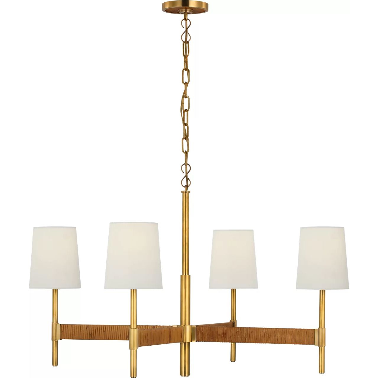Suzanne Kasler Elle LED 36 inch Hand-Rubbed Antique Brass and Dark Rattan Chandelier Ceiling Light, Large