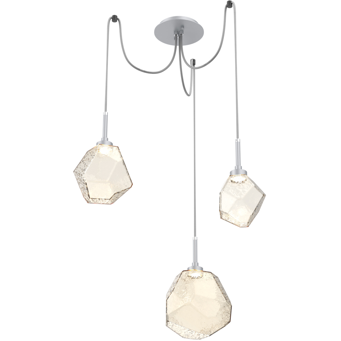 Gem LED 17 inch Classic Silver Swag Multi-Pendant Ceiling Light in Amber, 2700K LED