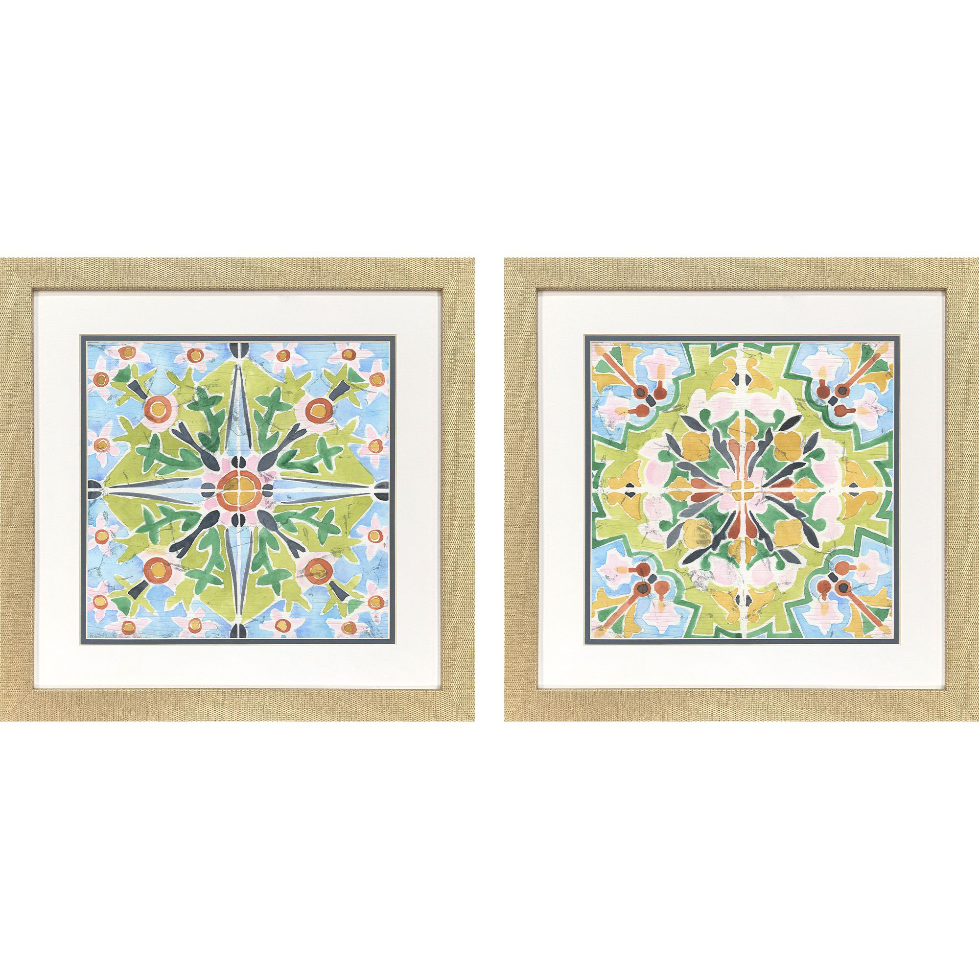 Art Nouveau Tiles II Green and Blue and Pink and Orange Framed Art, Propac