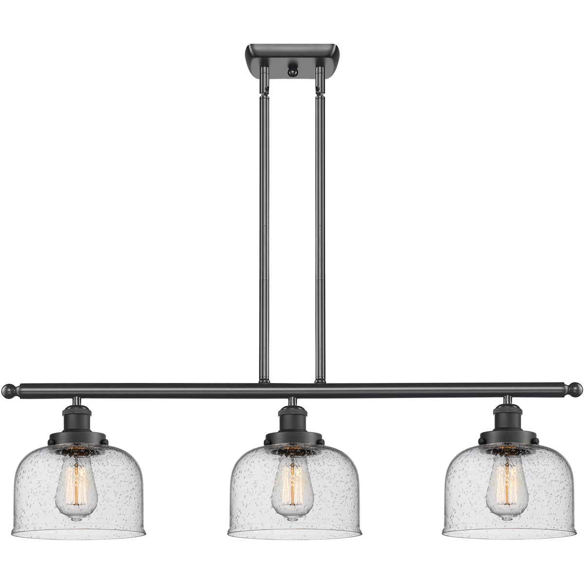 Ballston Large Bell 3 Light 36 inch Matte Black Island Light Ceiling Light in Seedy Glass, Ballston