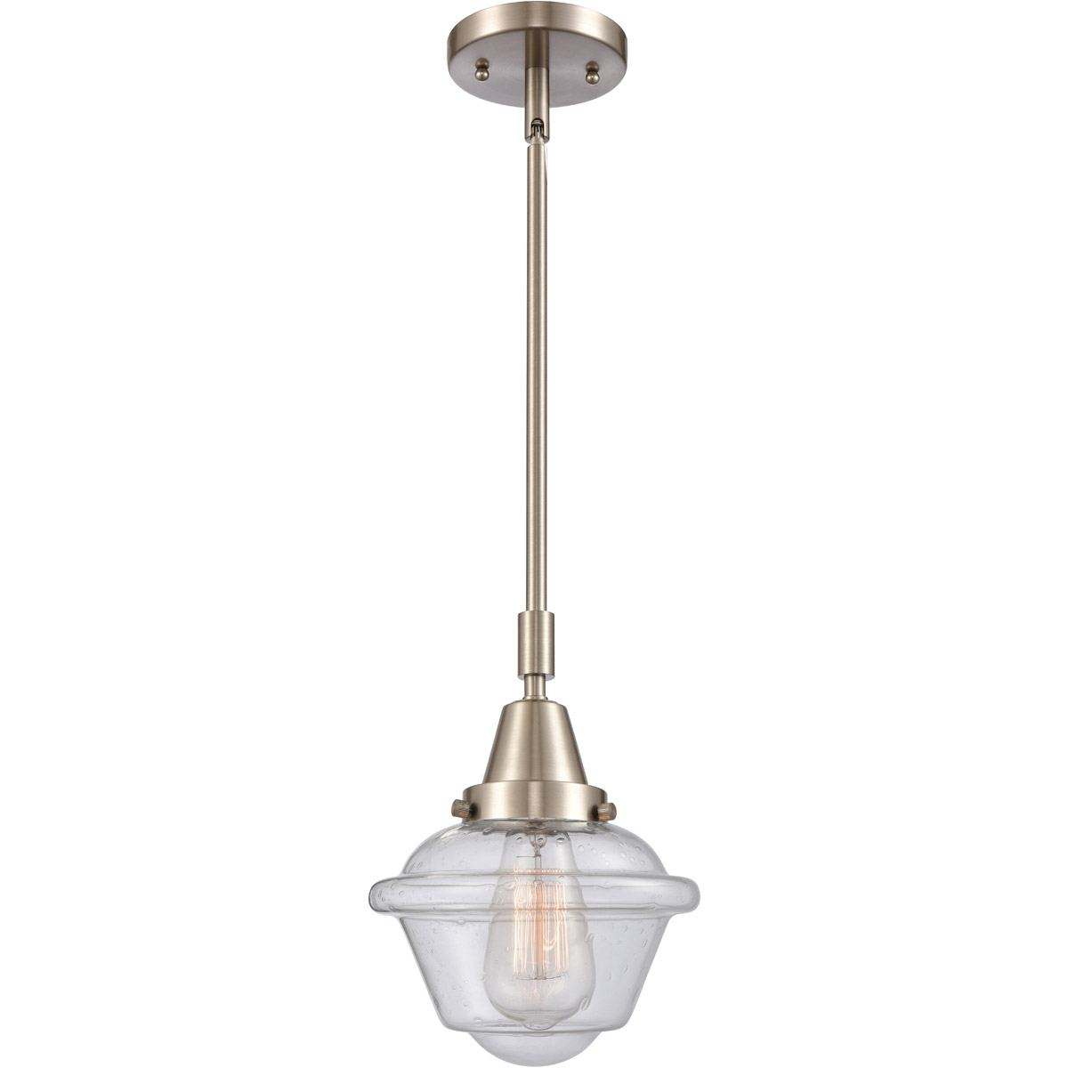 Franklin Restoration Small Oxford LED 7.5 inch Brushed Satin Nickel Mini Pendant Ceiling Light in Seedy Glass