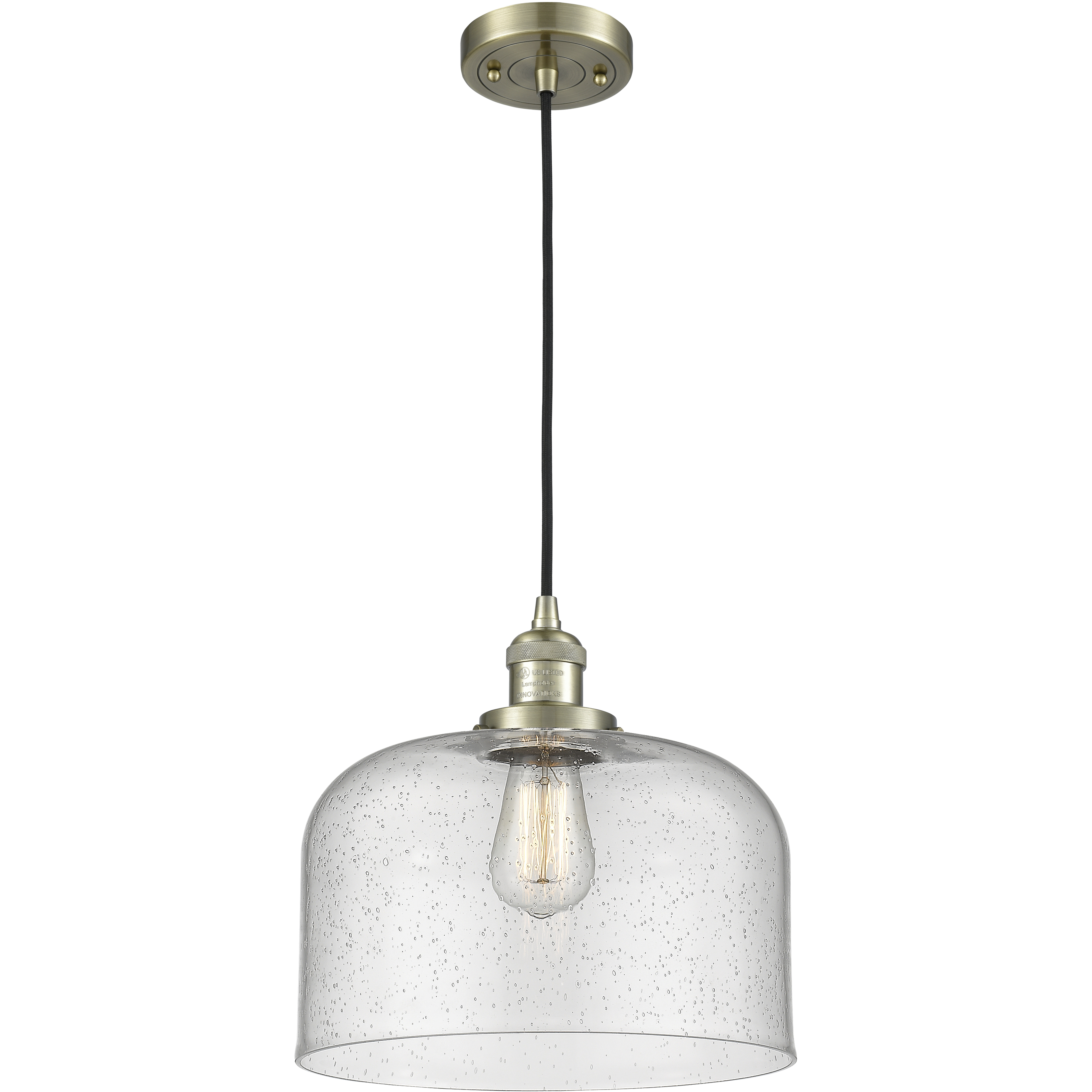 Franklin Restoration Bell 1 Light 12 inch Antique Brass Mini Pendant Ceiling Light in Incandescent, Seedy, Franklin Restoration