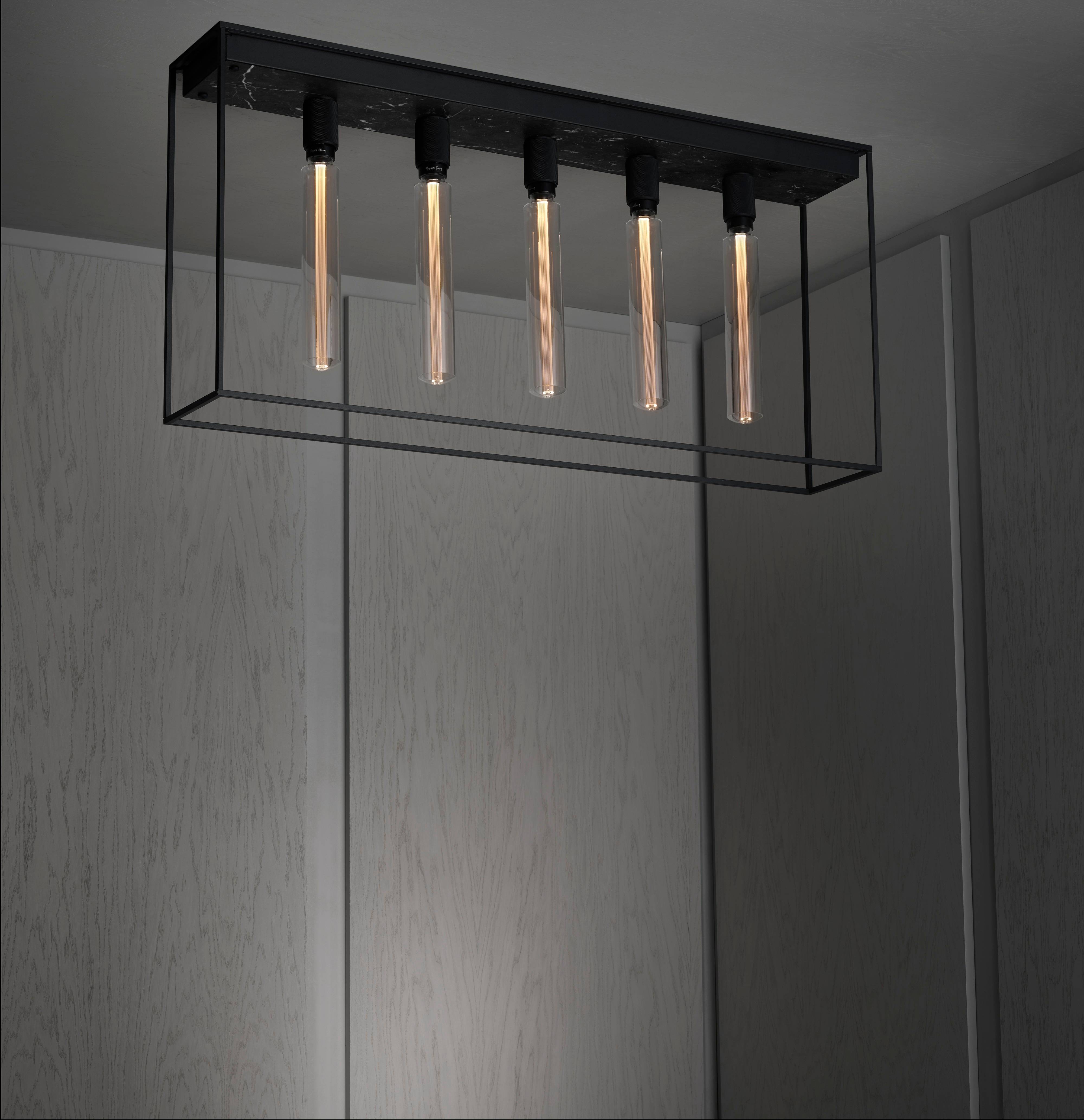 Caged 5 Light 43.31 inch Black Marble Semi-Flush Mount Ceiling Light