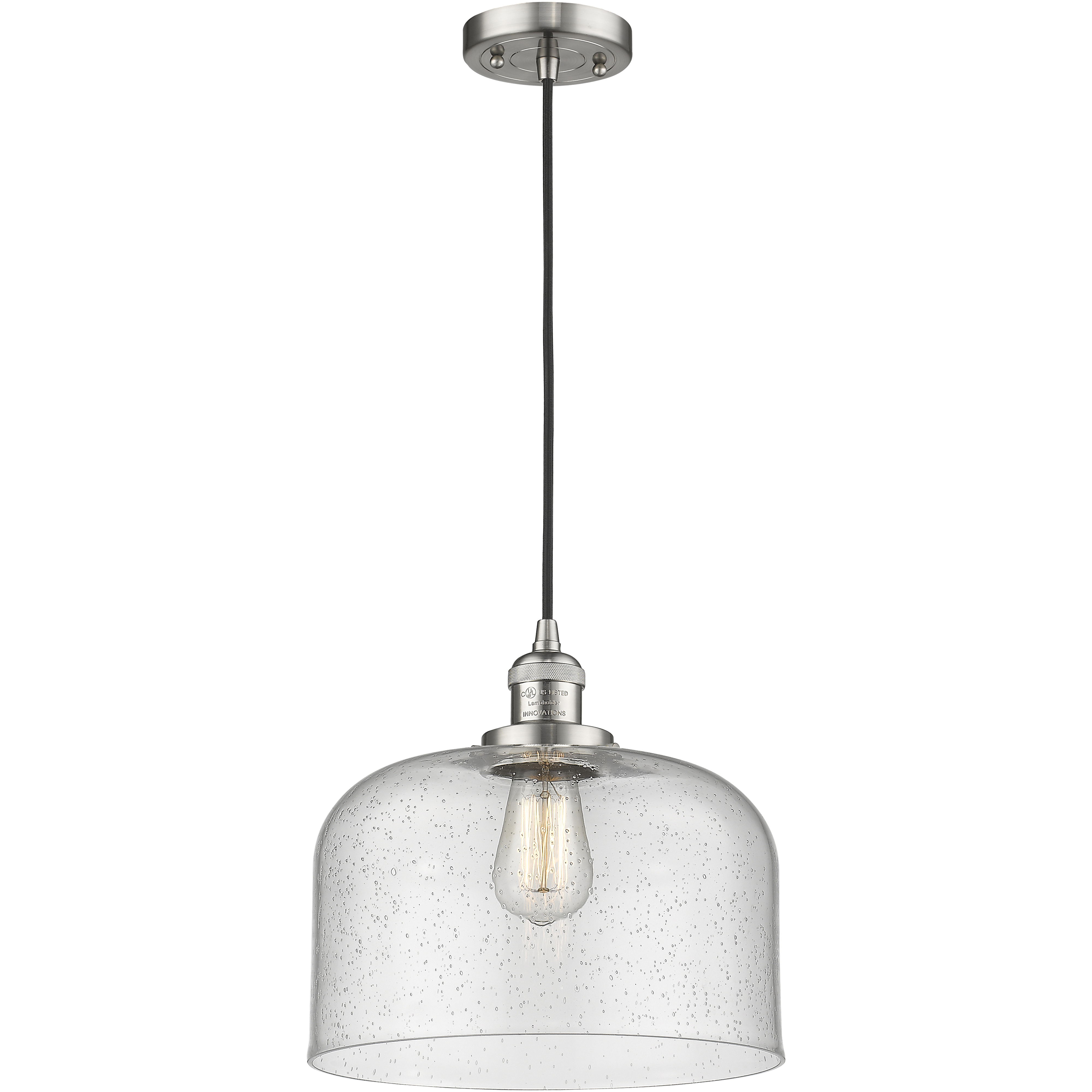 Franklin Restoration Bell 1 Light 12 inch Brushed Satin Nickel Mini Pendant Ceiling Light in Incandescent, Seedy, Franklin Restoration