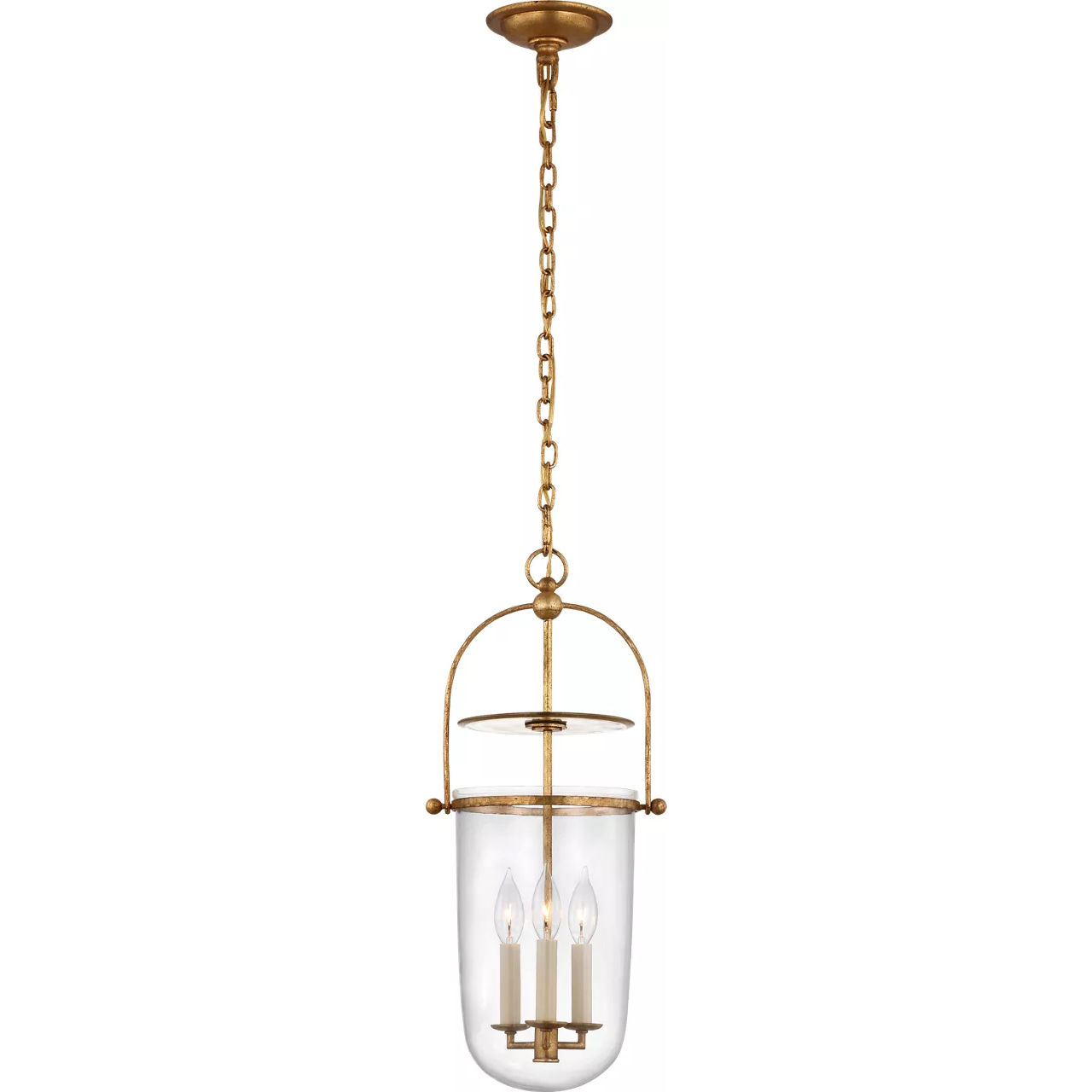 Chapman & Myers Lorford 3 Light 10 inch Gilded Iron Tall Bell Lantern Ceiling Light in Clear Glass