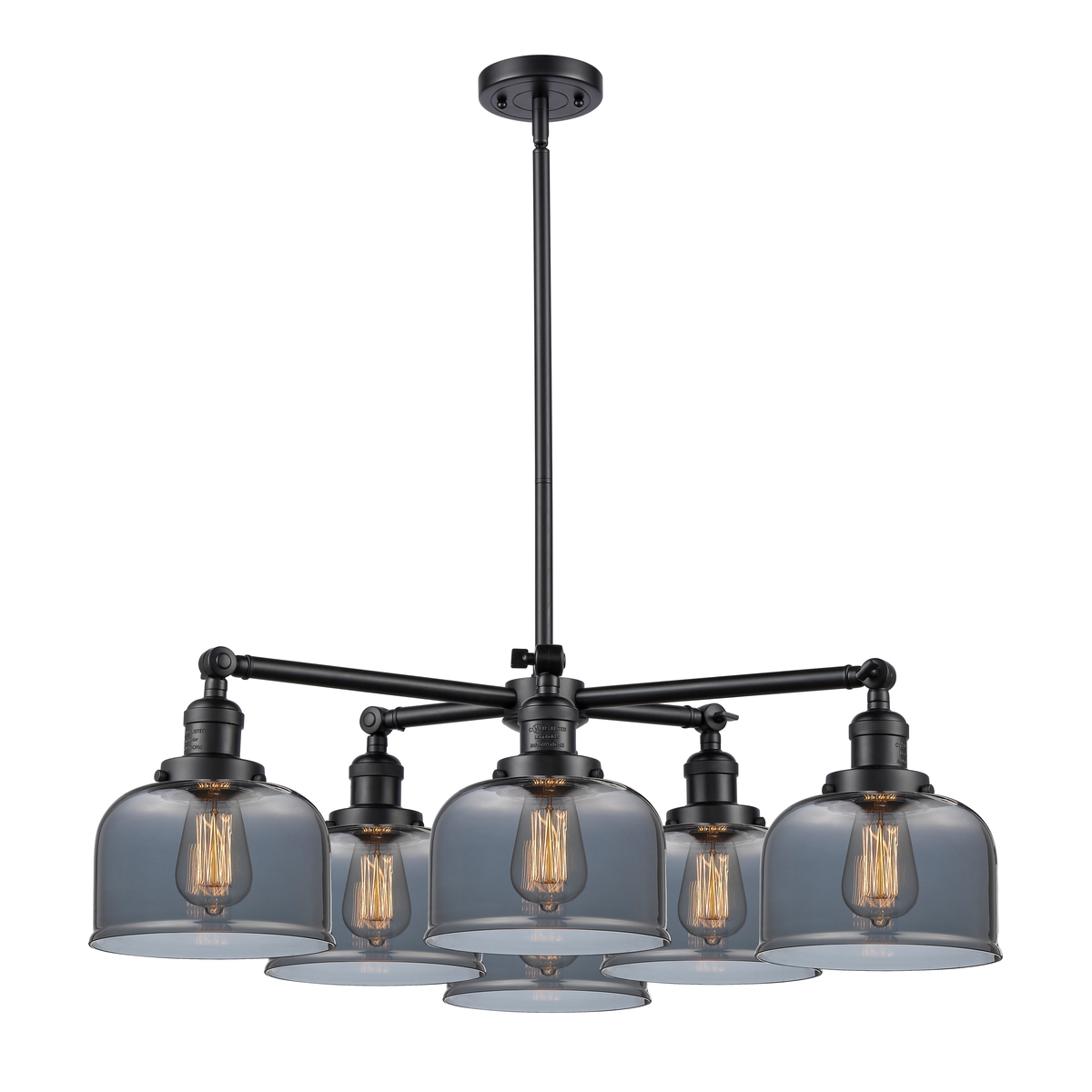 Franklin Restoration Large Bell 6 Light 32 inch Antique Brass Chandelier Ceiling Light in Incandescent, Plated Smoke Glass, Franklin Restoration