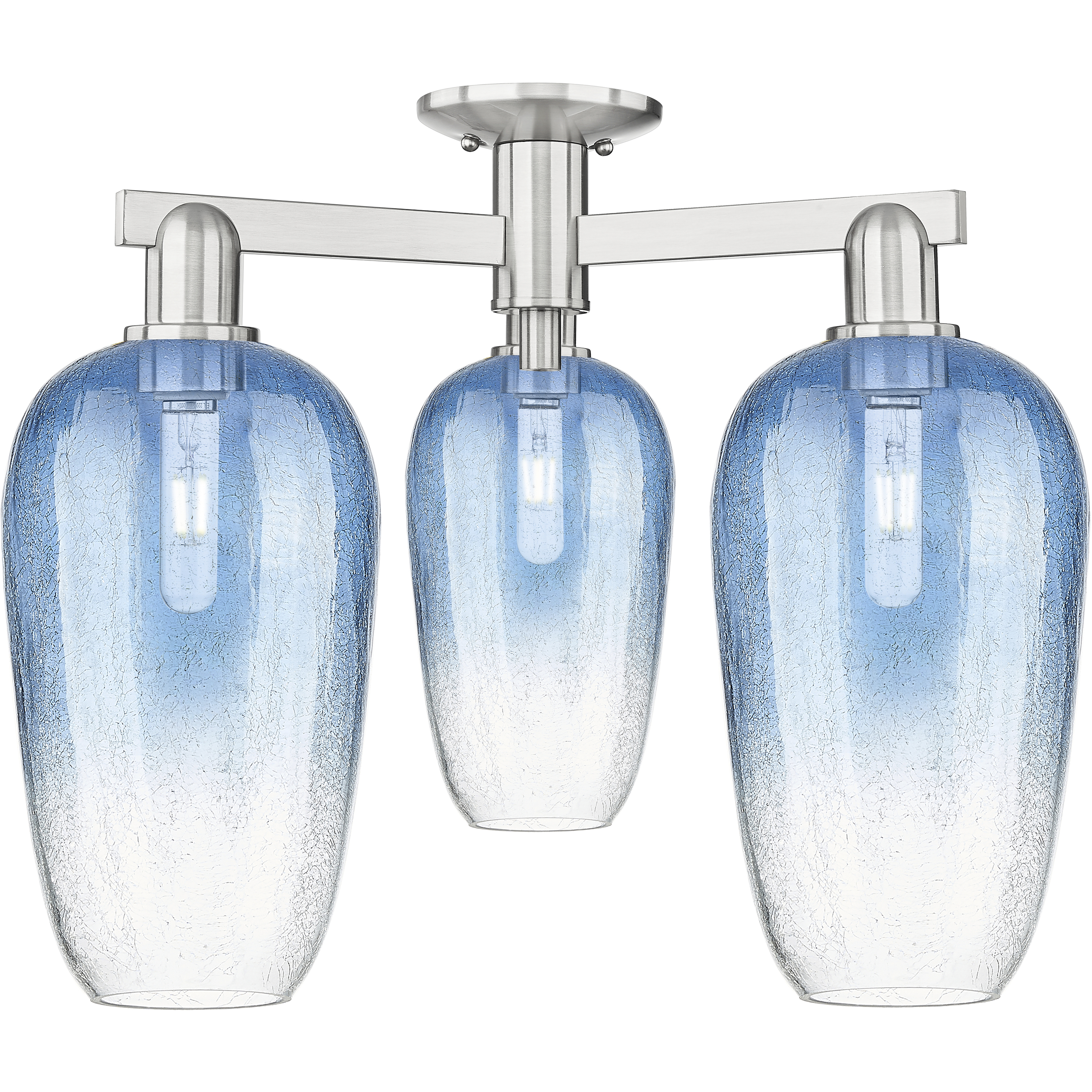Brookhaven Flute 3 Light 24.5 inch Brushed Satin Nickel Semi-Flush Mount Ceiling Light in Sapphire Blue Glass
