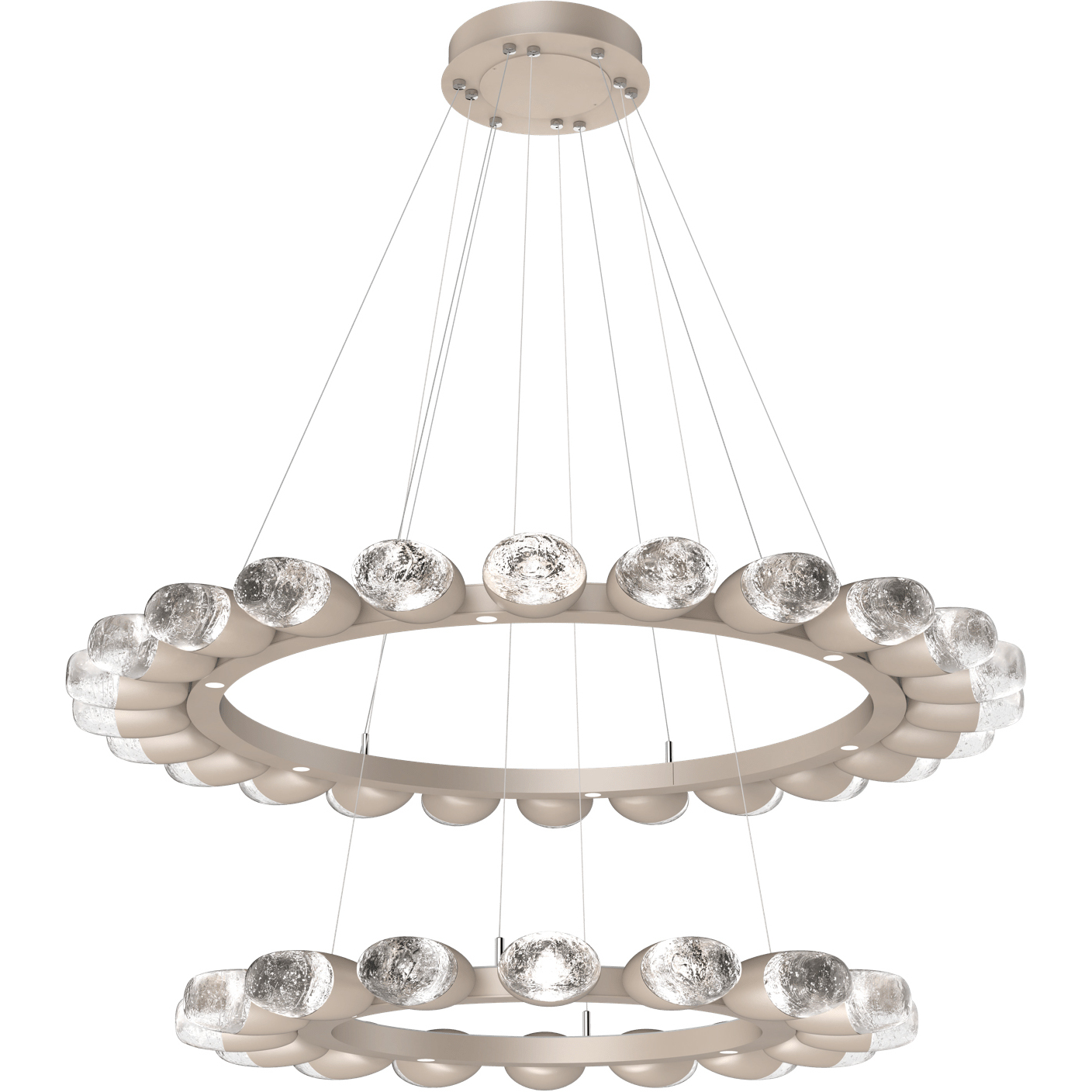 Pebble LED Beige Silver Chandelier Ceiling Light, Double Ring