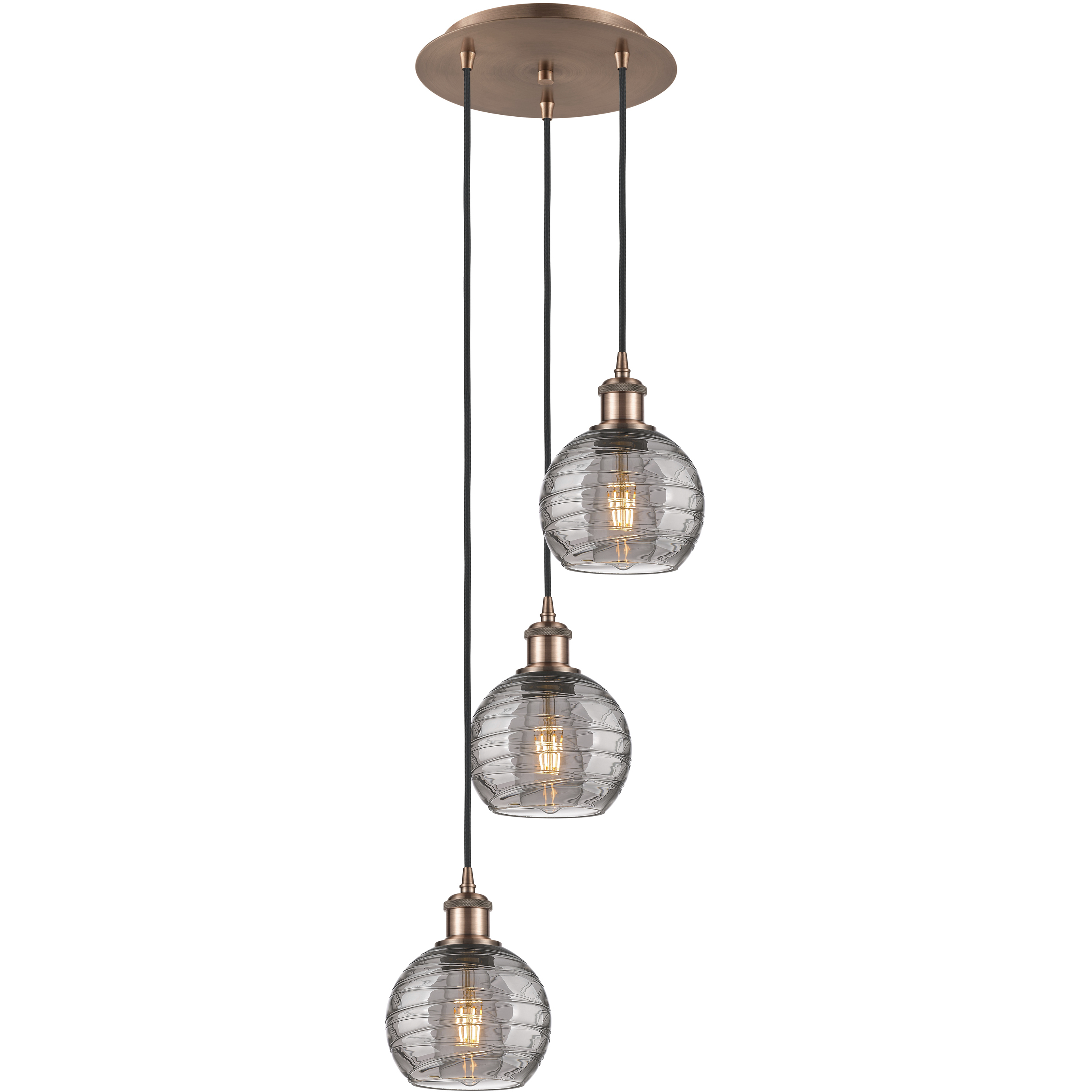 Ballston Athens Deco Swirl 3 Light 12.38 inch Antique Copper Cord Hung Multi Pendant Ceiling Light