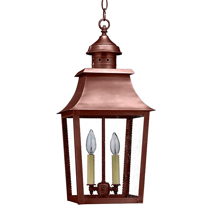 Sharon 2 Light 10 inch Antique Copper Hanging Lantern Ceiling Light in Seedy Marine Glass