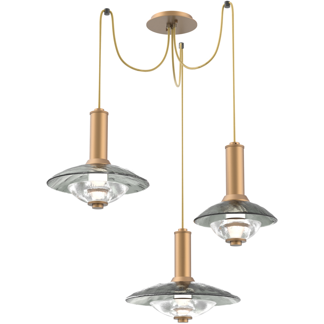 Cirrus LED 17 inch Novel Brass Swag Multi-Pendant Chandelier Ceiling Light in 3000K LED, Smoke Granite