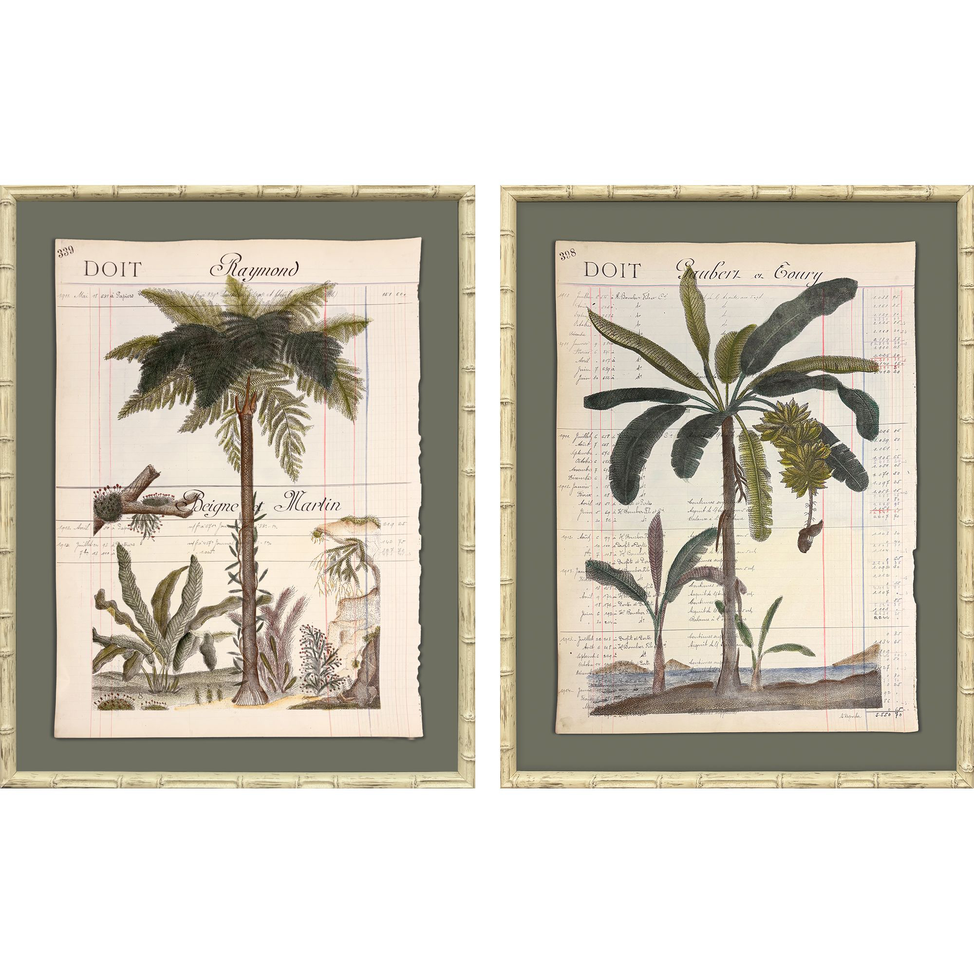 Palm Study II Green and Beige and Brown Framed Art