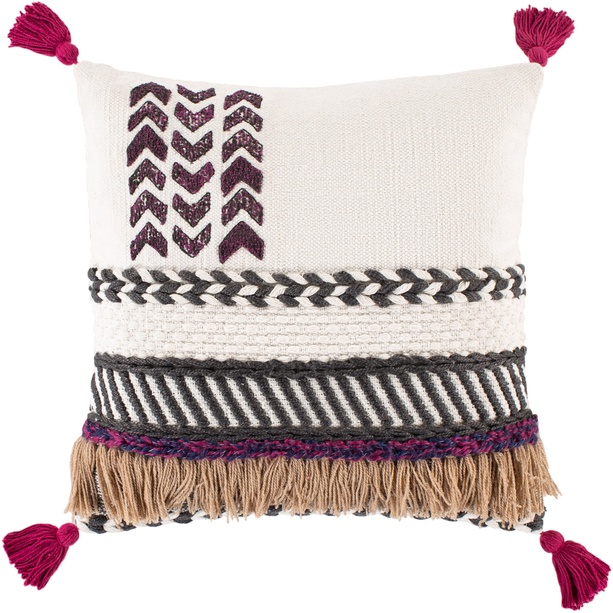 Zuri 22 X 22 inch Charcoal/White/Bright Pink/Camel/Dark Blue Pillow Kit, Square