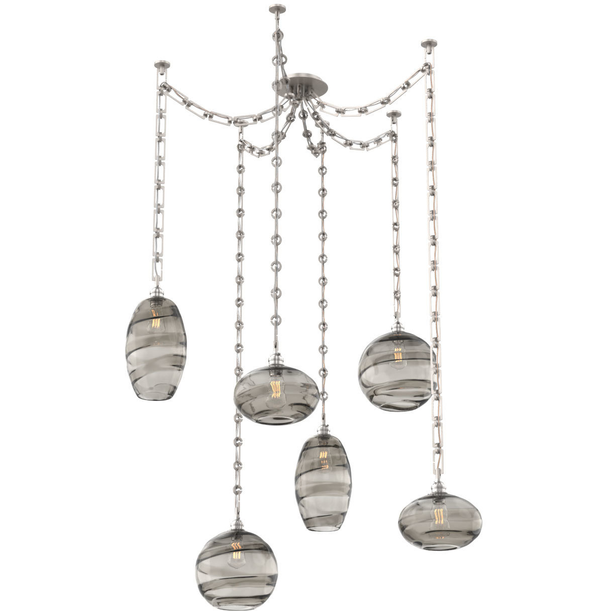 Misto 6 Light 15.5 inch Beige Silver Swag Multi-Pendant Ceiling Light in Optic Rib Smoke, Rectangular Chain