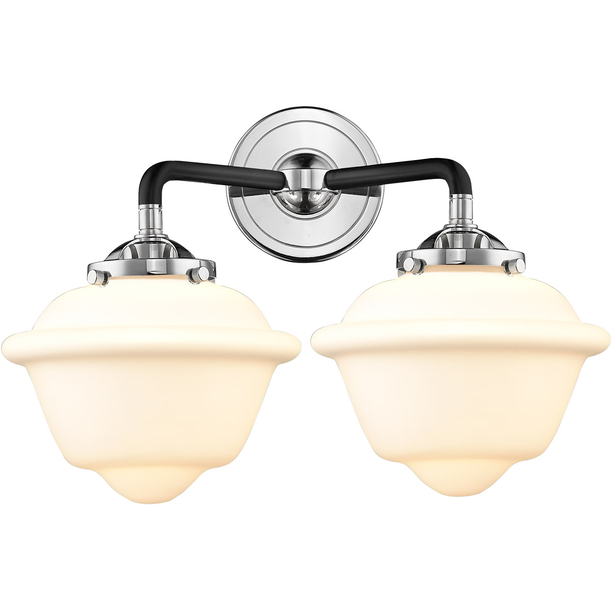 Nouveau Small Oxford 2 Light 16 inch Black Polished Nickel Bath Vanity Light Wall Light in Matte White Glass, Nouveau