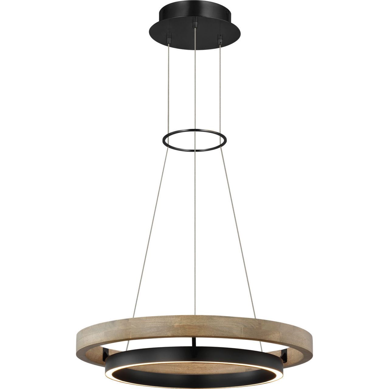 Sean Lavin Grace LED 24 inch MATTE BLACK/WEATHERED OAK WOOD Chandelier Ceiling Light, Integrated LED