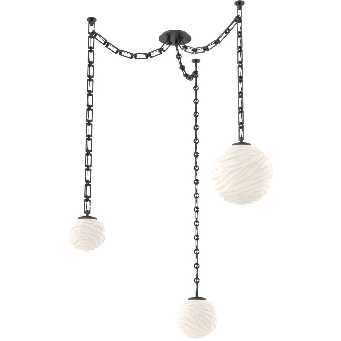 Gaia LED 19.4 inch Matte Black Swag Multi-Pendant Ceiling Light in 3000K LED, Rectangular Chain, White