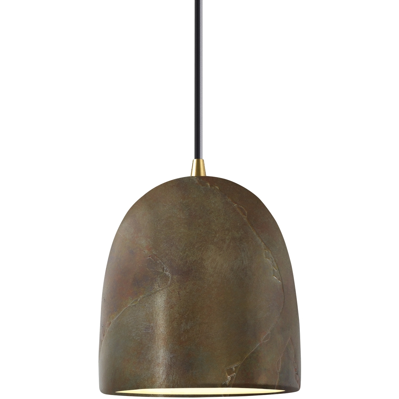 Radiance Collection - Bell Single Drop Pendant in Antique Brass, Replaceable Bulb, Tierra Red Slate, Black, Form+Finish+Function