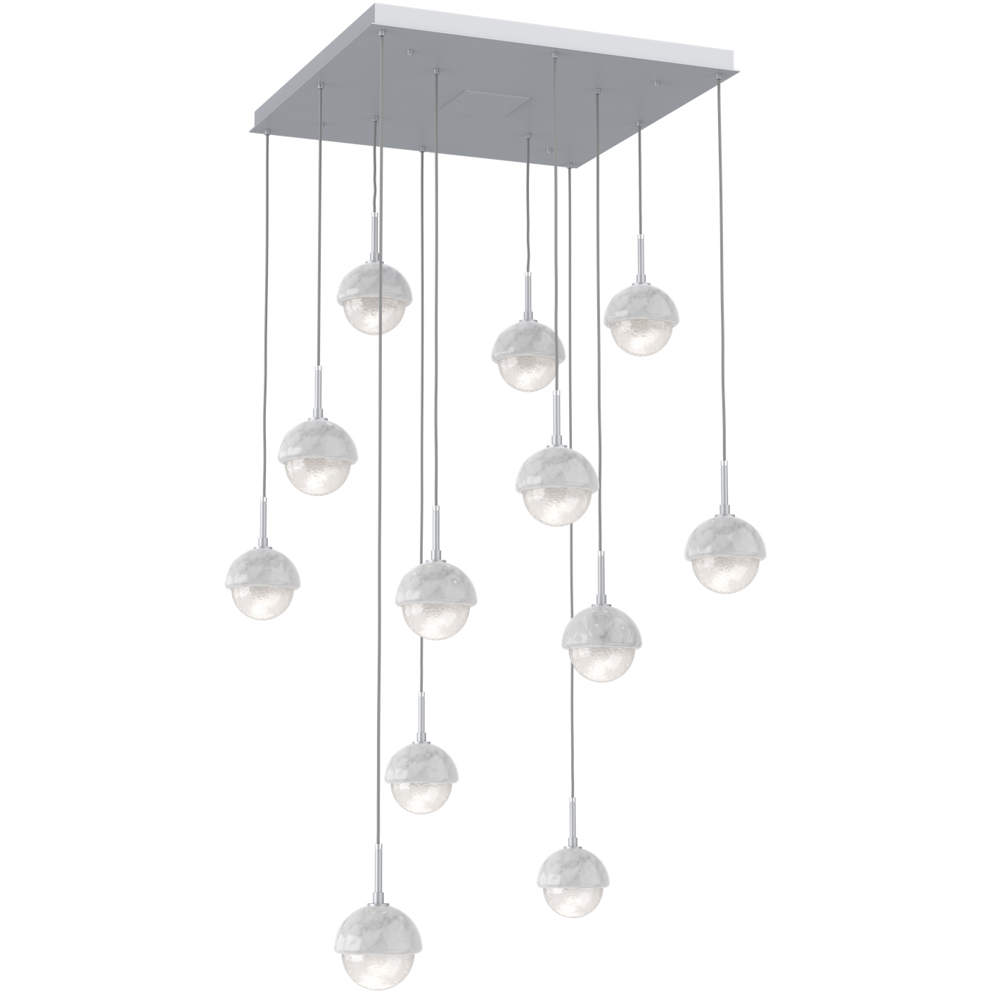 Cabochon LED Classic Silver with White Marble Pendant Chandelier Ceiling Light in 2700K LED, Opal White