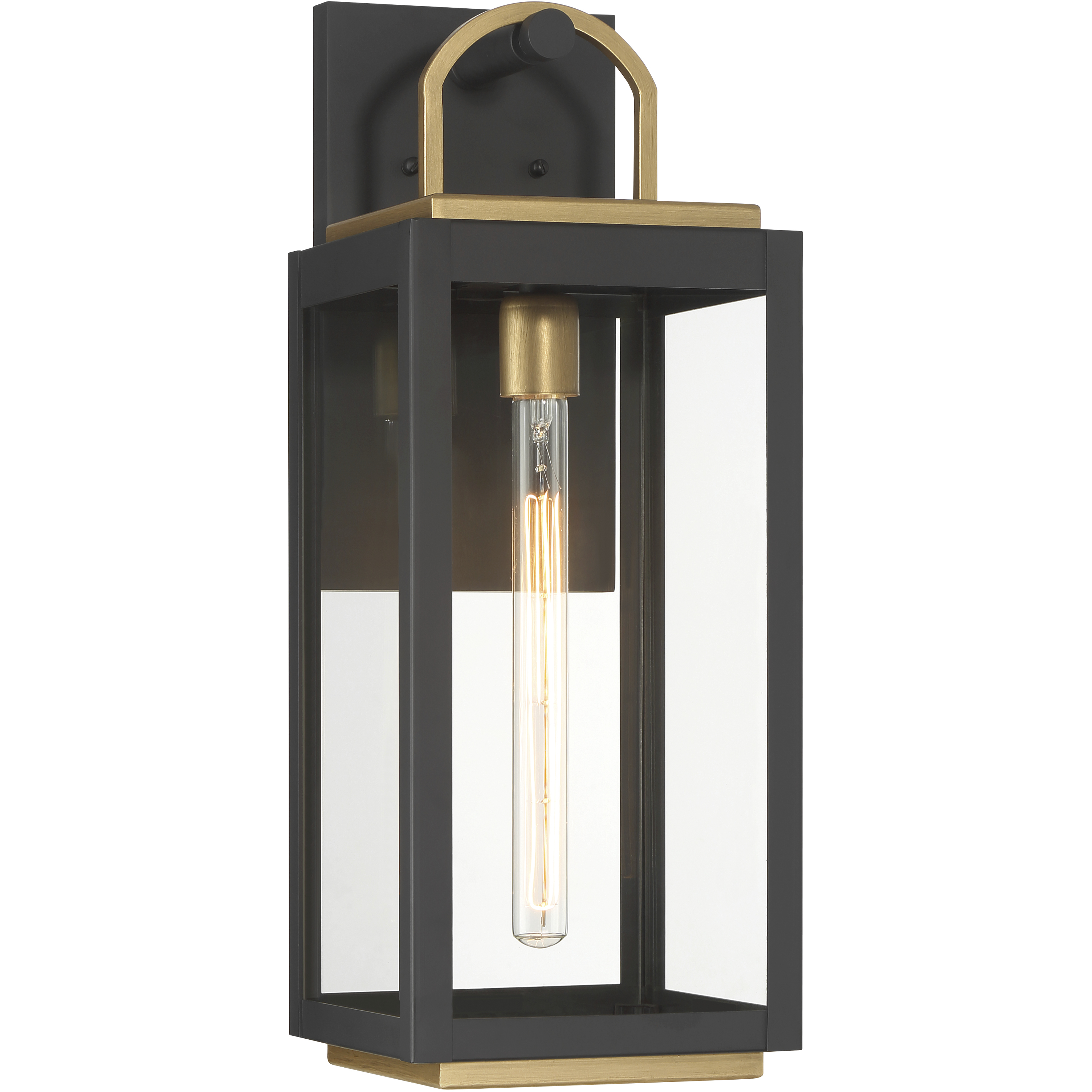 Fenmark 1 Light 21.25 inch Dark Matte Black and Legacy Brass Outdoor Wall Lantern