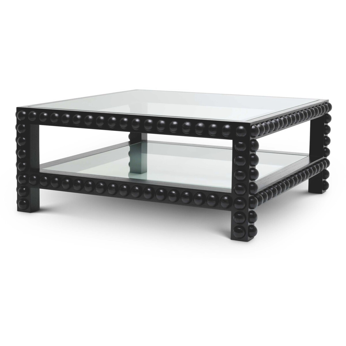 Kenton 43.31 X 43.31 inch Solid Wood and Black and Clear Glass Top Coffee Table