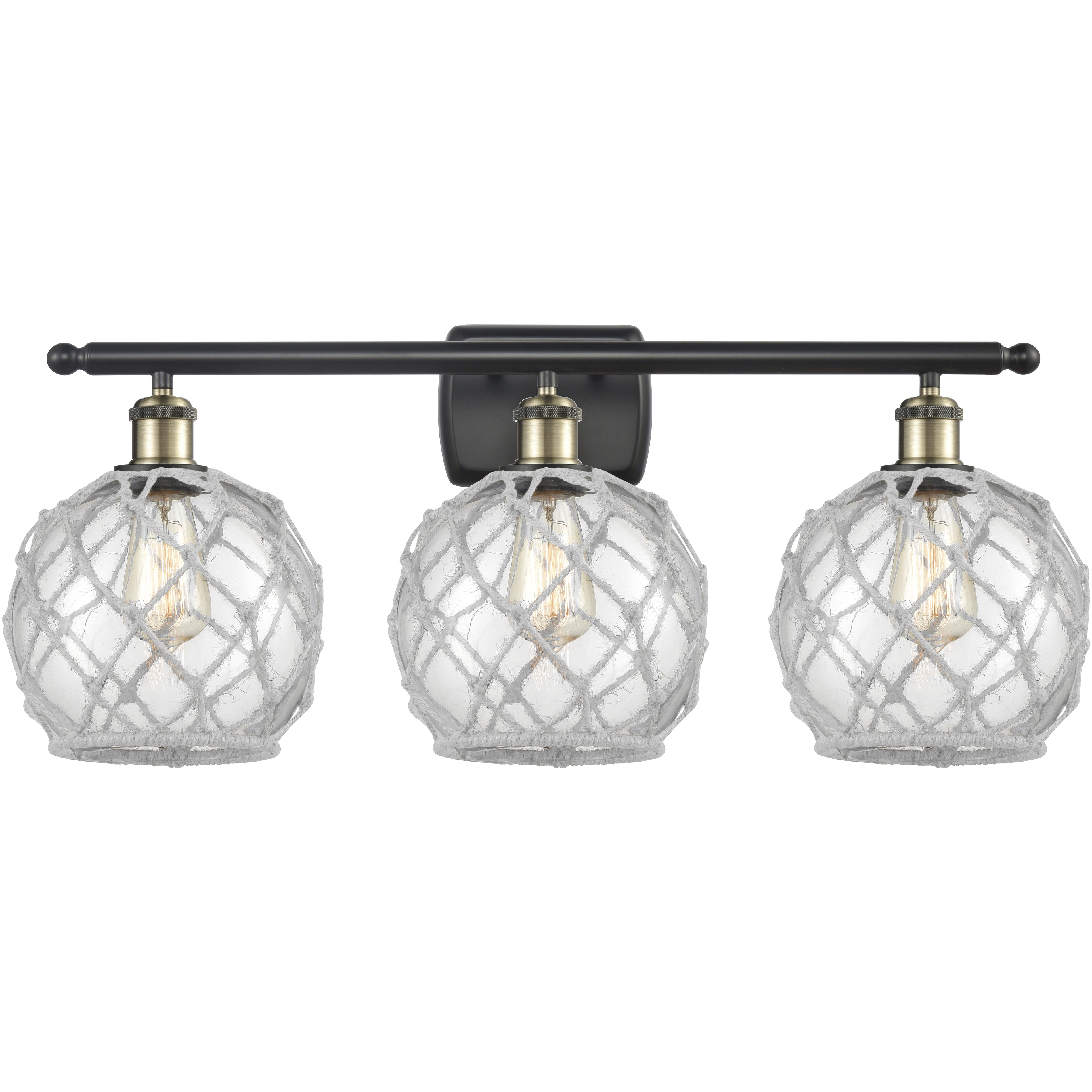 Ballston Farmhouse Rope LED 26 inch Black Antique Brass Bath Vanity Light Wall Light in Clear Glass with White Rope, Ballston