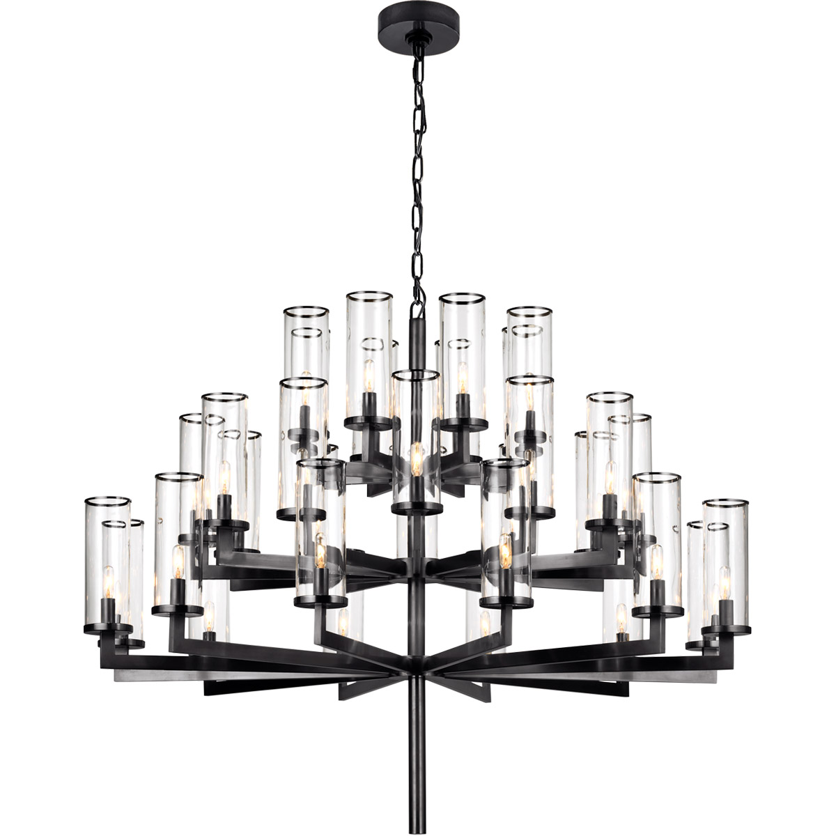 Kelly Wearstler Liaison 32 Light 47.5 inch Bronze Triple Tier Chandelier Ceiling Light in Clear Glass