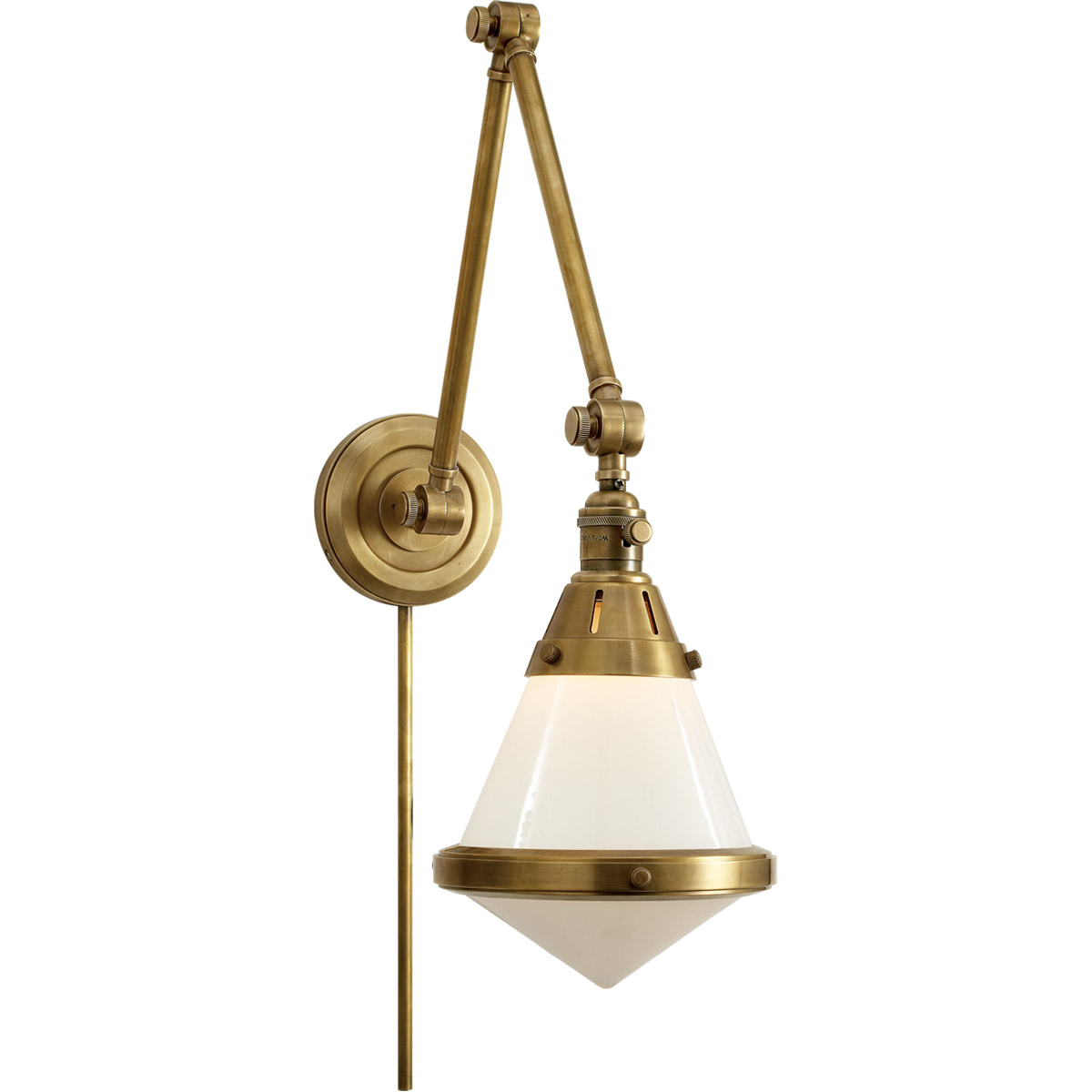 Thomas O'Brien Gale 17 inch 60 watt Hand-Rubbed Antique Brass Swing Arm Wall Light in White Glass