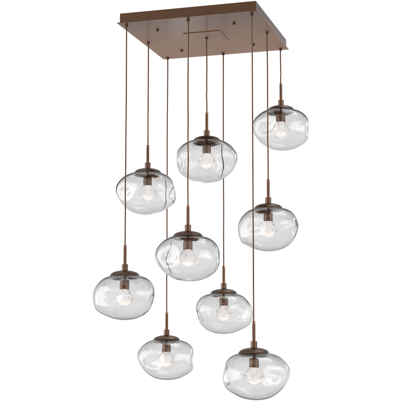Nova LED LED Burnished Bronze Multi-Pendant Ceiling Light in 2700K LED, Zircon Inner - Clear Outer, Square Multi-Pendant