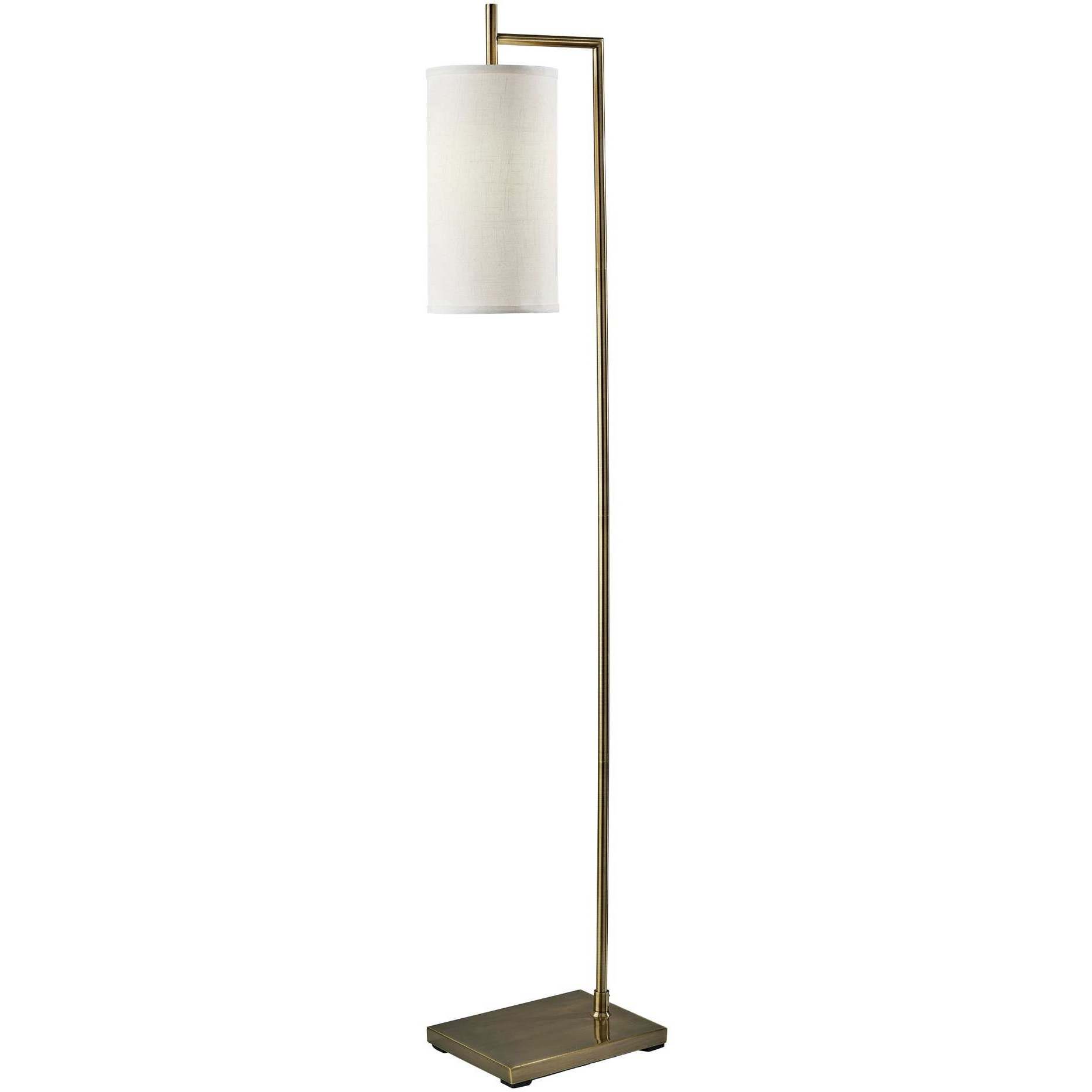 Zion 65 inch 100 watt Antique Brass Floor Lamp Portable Light in White Textured Fabric