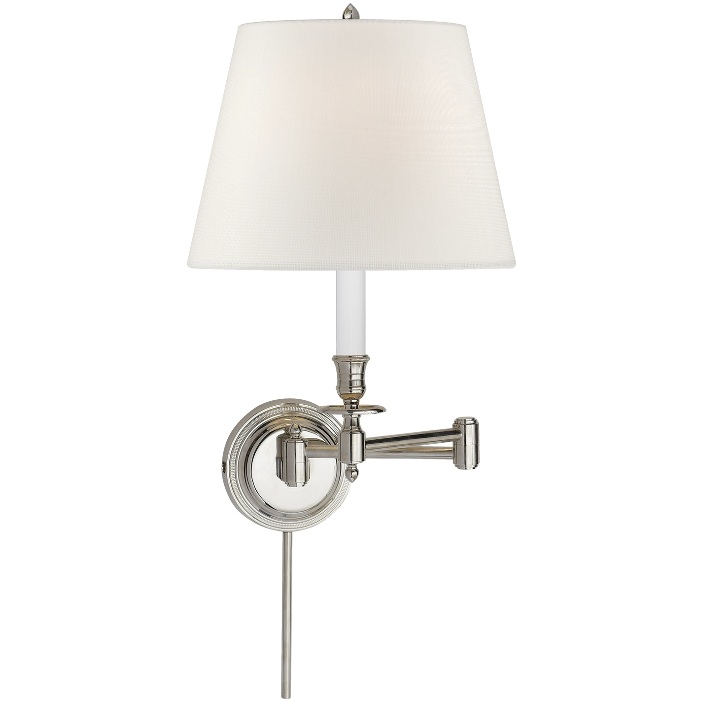 Candle Stick 19 inch 60 watt Polished Nickel Swing Arm Wall Light in Linen