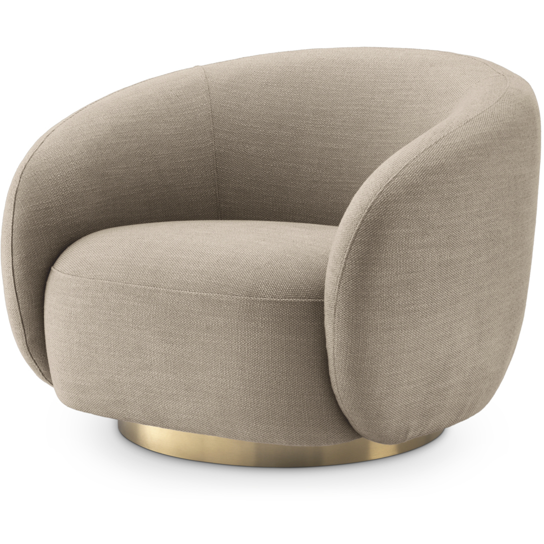 Brice Avalon Sand and Brushed Brass Swivel Base Armchair