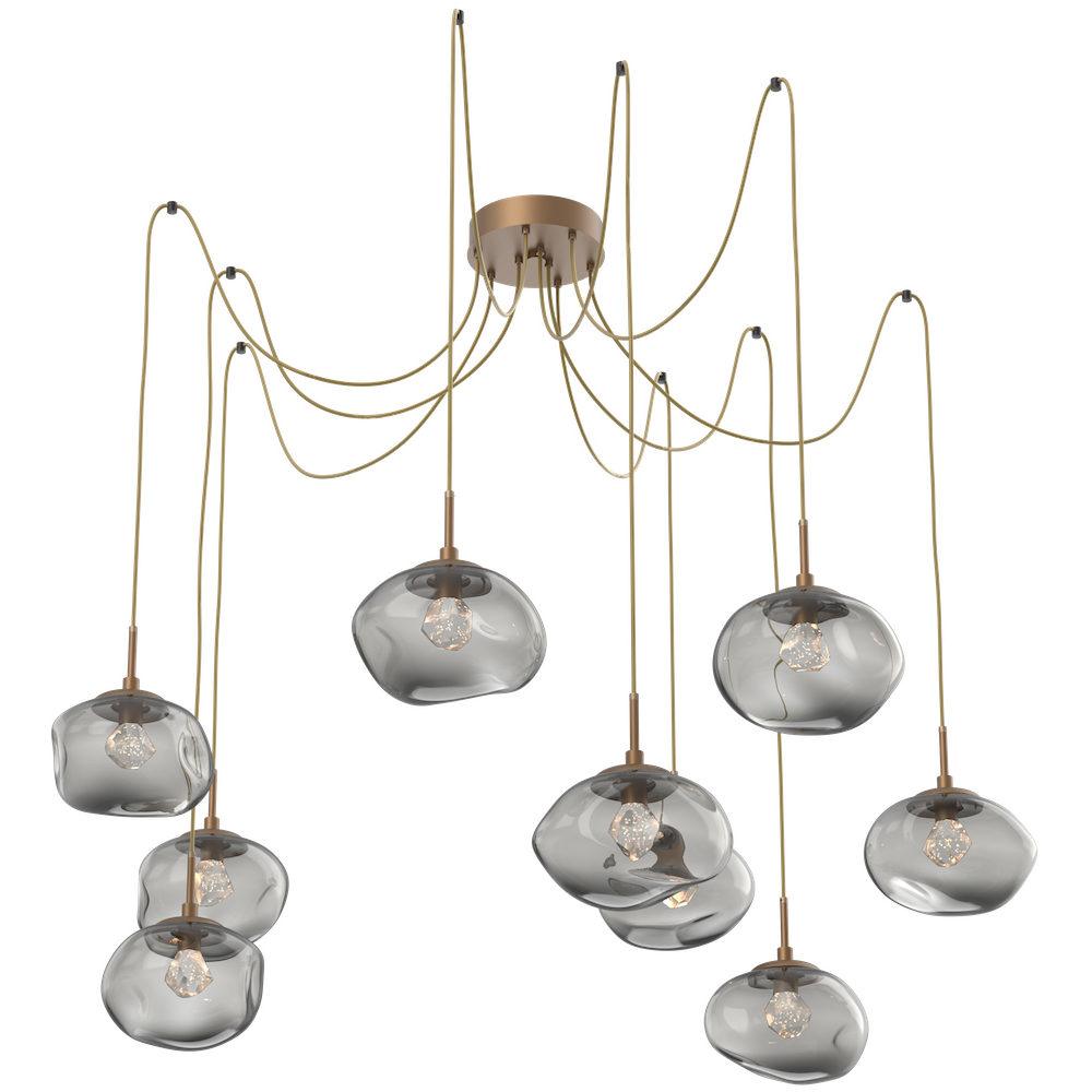 Nova LED 19 inch Novel Brass Swag Multi-Pendant Ceiling Light in 3000K LED, Zircon Inner - Smoke Outer