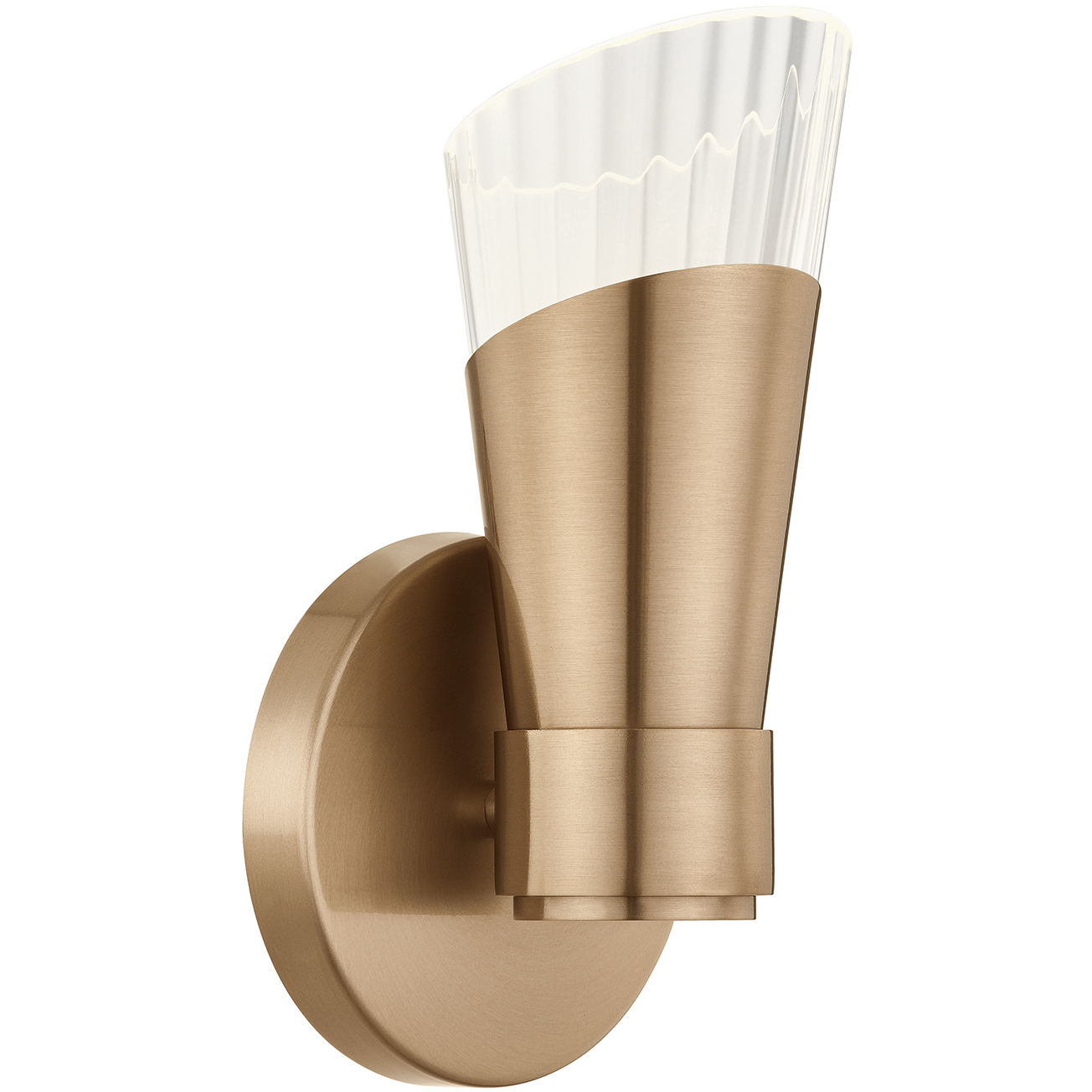 Fusion Collection - Lugano Family 1 Light 4.75 inch Brushed Brass and Ribbed Clear ADA Wall Sconce Wall Light, EVOLV
