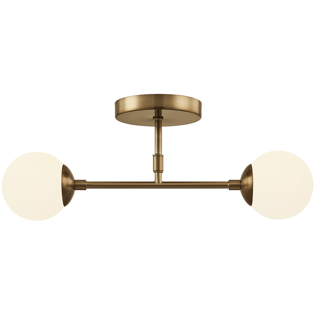 Fusion Collection - Noho Family 2 Light 16.5 inch Brushed Brass and Etched Opal Semi-Flush Ceiling Light, EVOLV