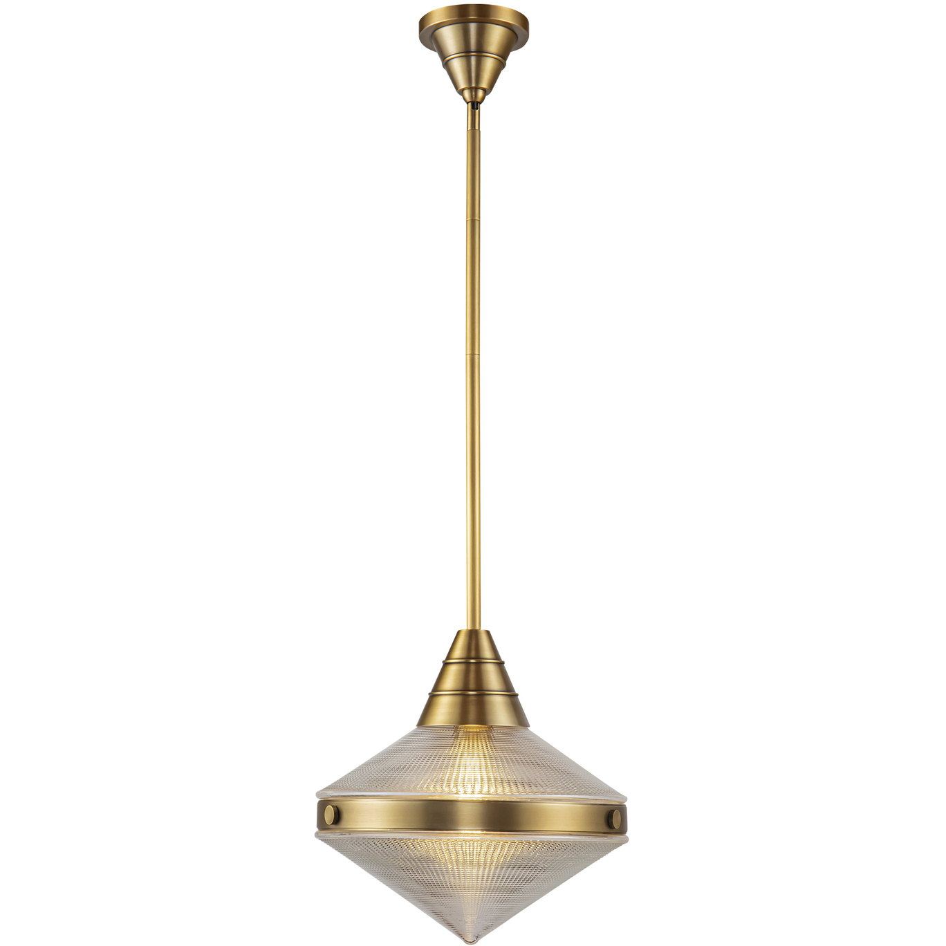 Willard 1 Light 13.5 inch Vintage Brass/Prismatic Glass Pendant Ceiling Light in Clear Prismatic Glass