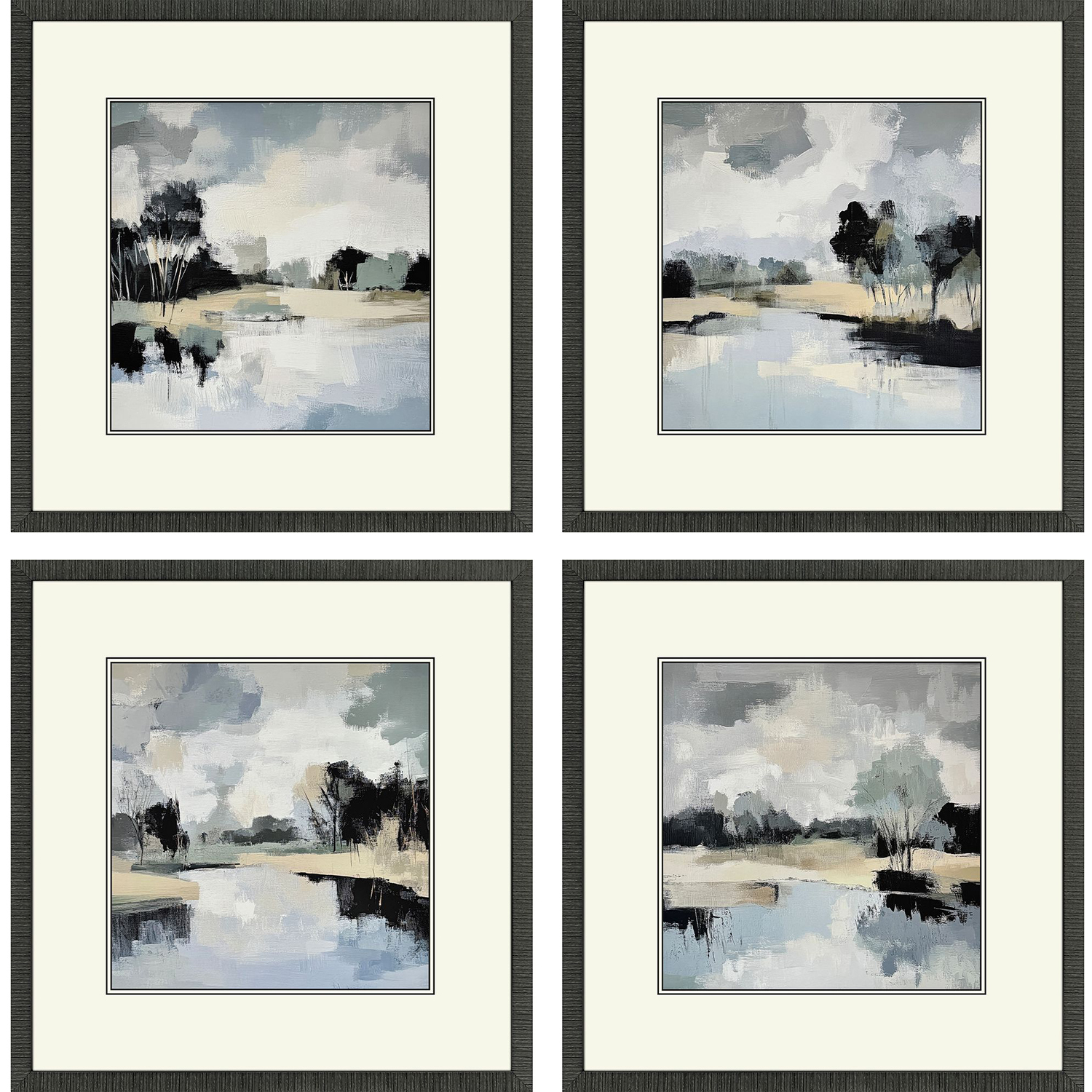 Dappled Stillness Blue and Black and Green and Gray Framed Art