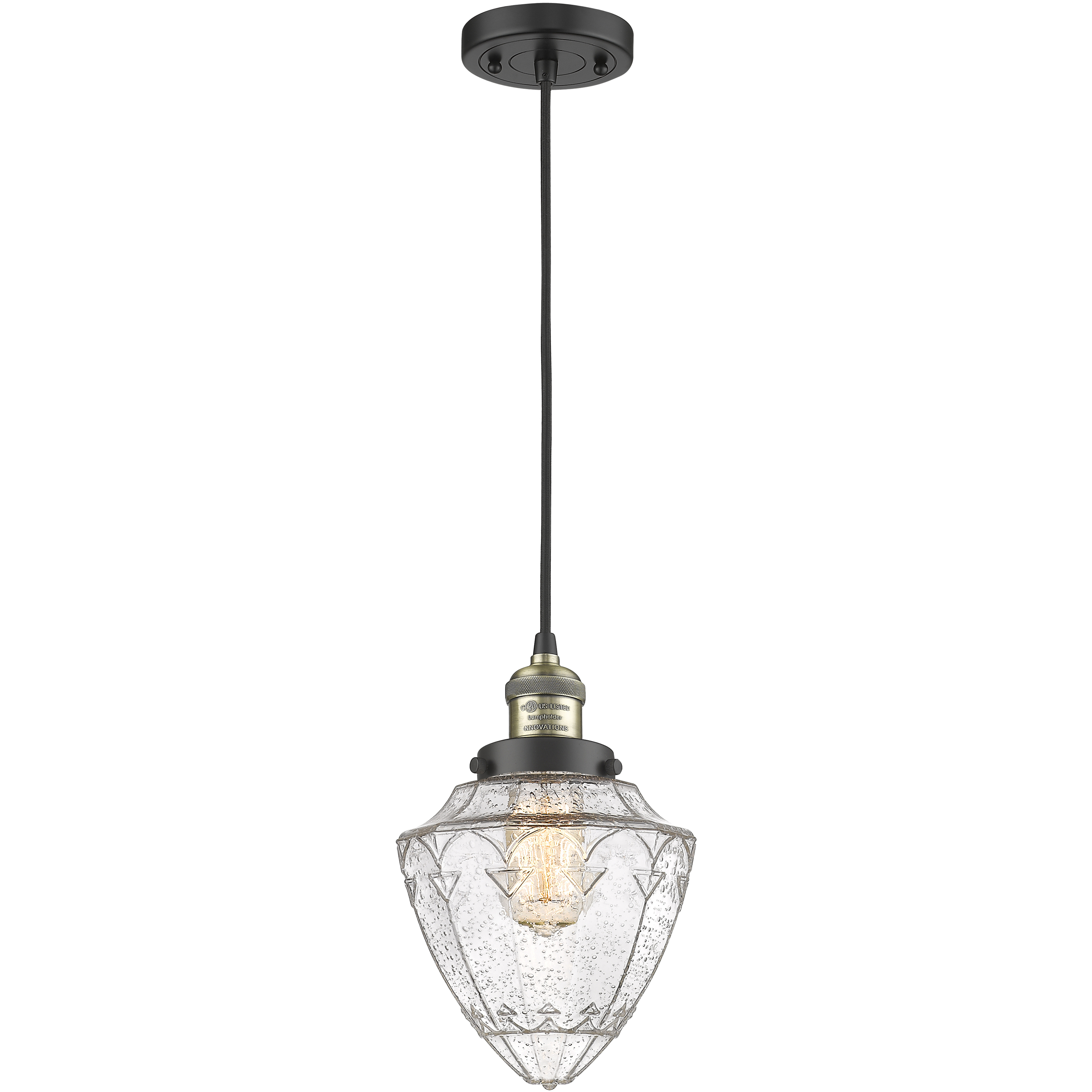 Franklin Restoration Bullet LED 7 inch Black Antique Brass Mini Pendant Ceiling Light in Seedy