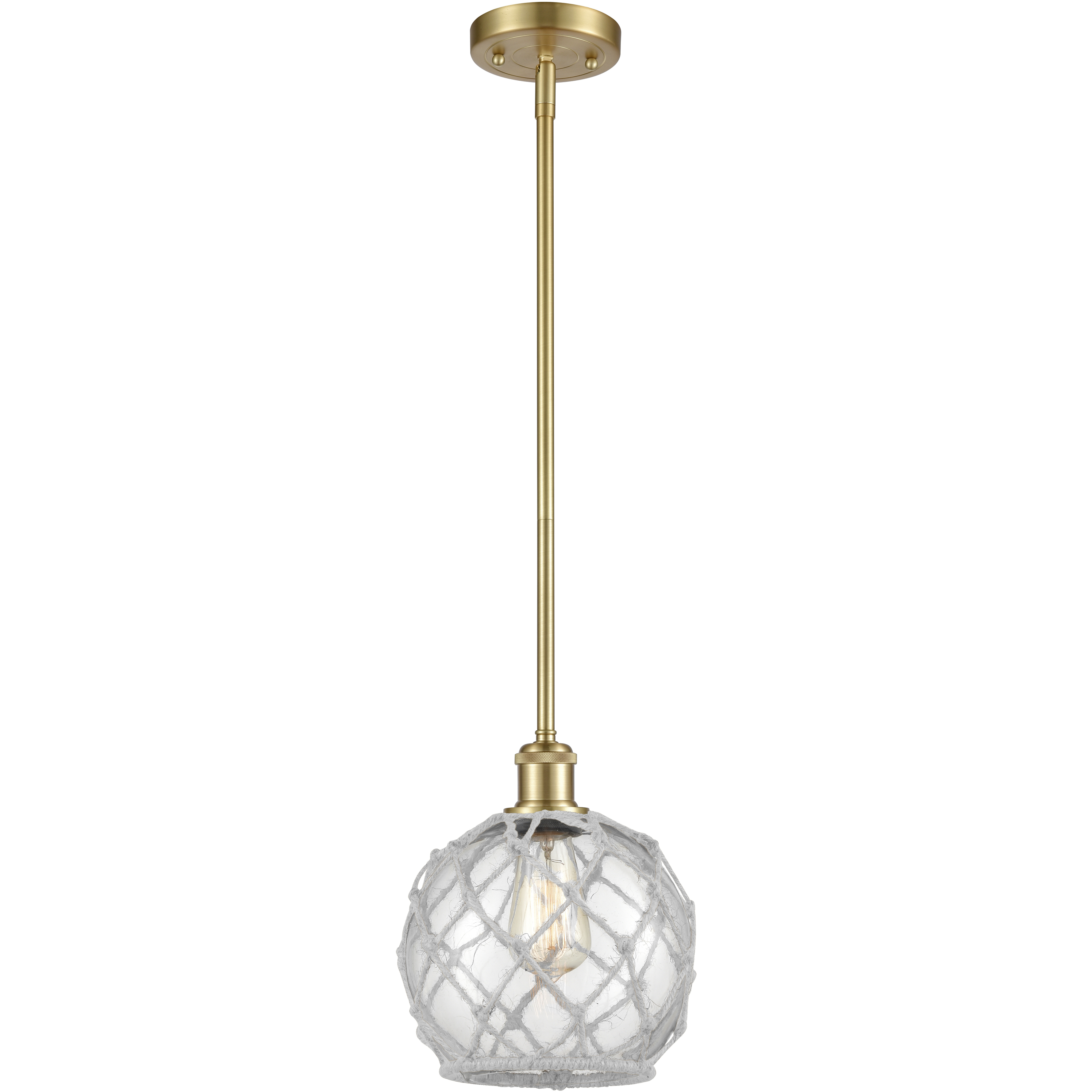 Ballston Farmhouse Rope LED 8 inch Satin Gold Pendant Ceiling Light in Clear Glass with White Rope, Ballston