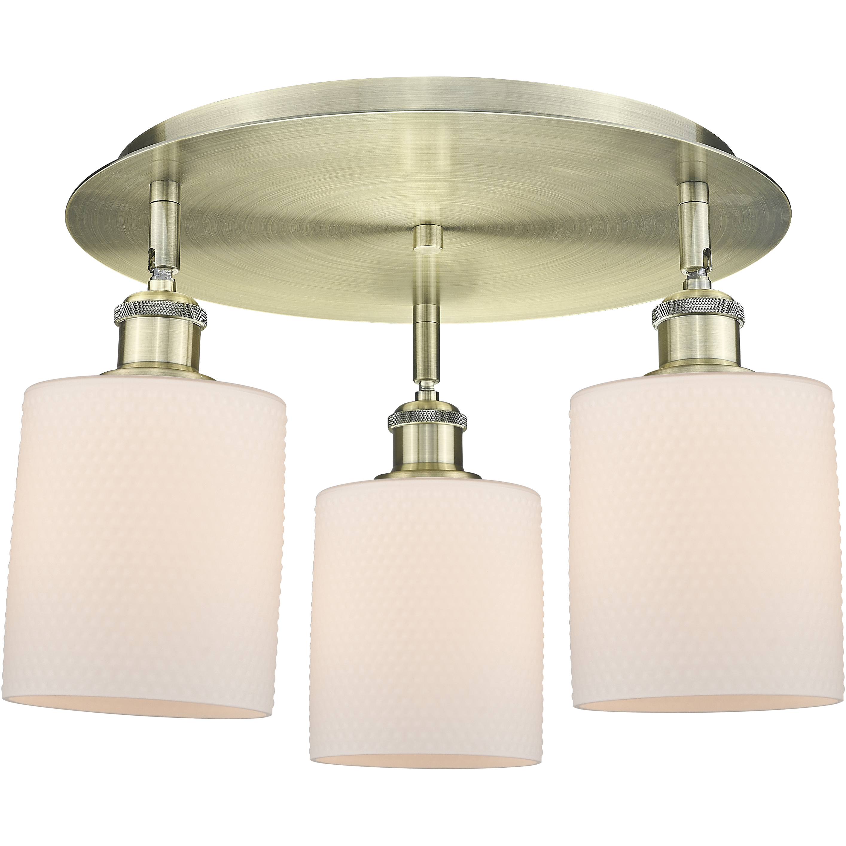 Cobbleskill 3 Light 16.75 inch Antique Brass Flush Mount Ceiling Light in Matte White