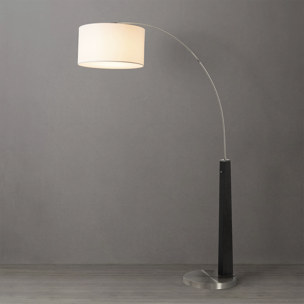 Taper 92 inch 9 watt Black and Satin Nickel Arc Floor Lamp Portable Light