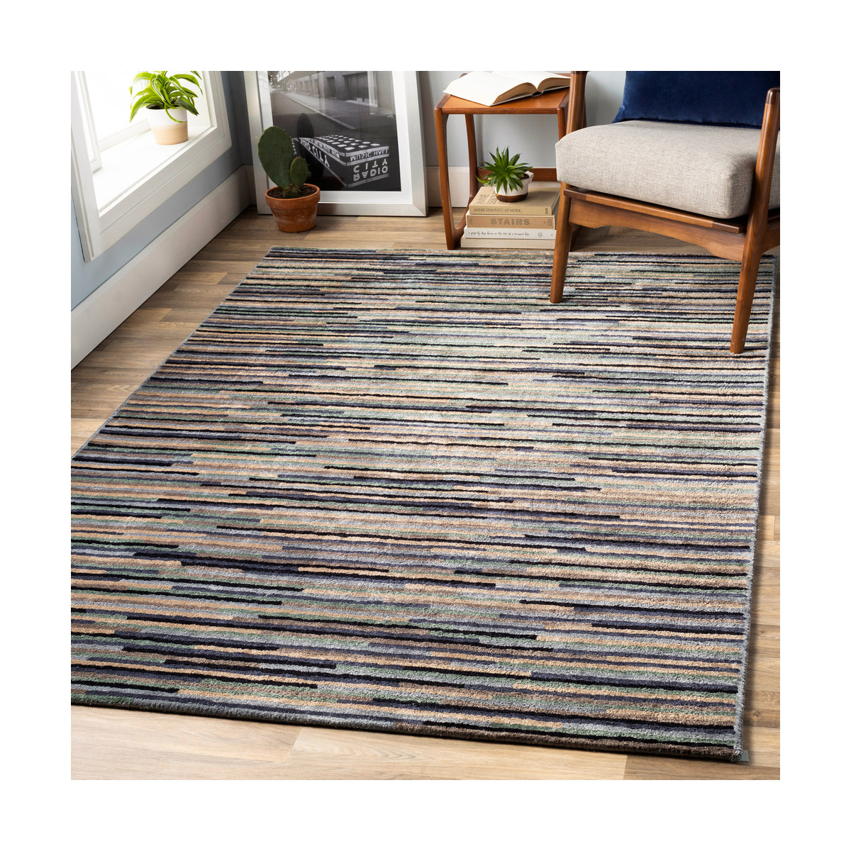 Quartz 36 X 24 inch Denim/Sage/Navy/Ink/Dark Brown/Taupe Rugs, Rectangle
