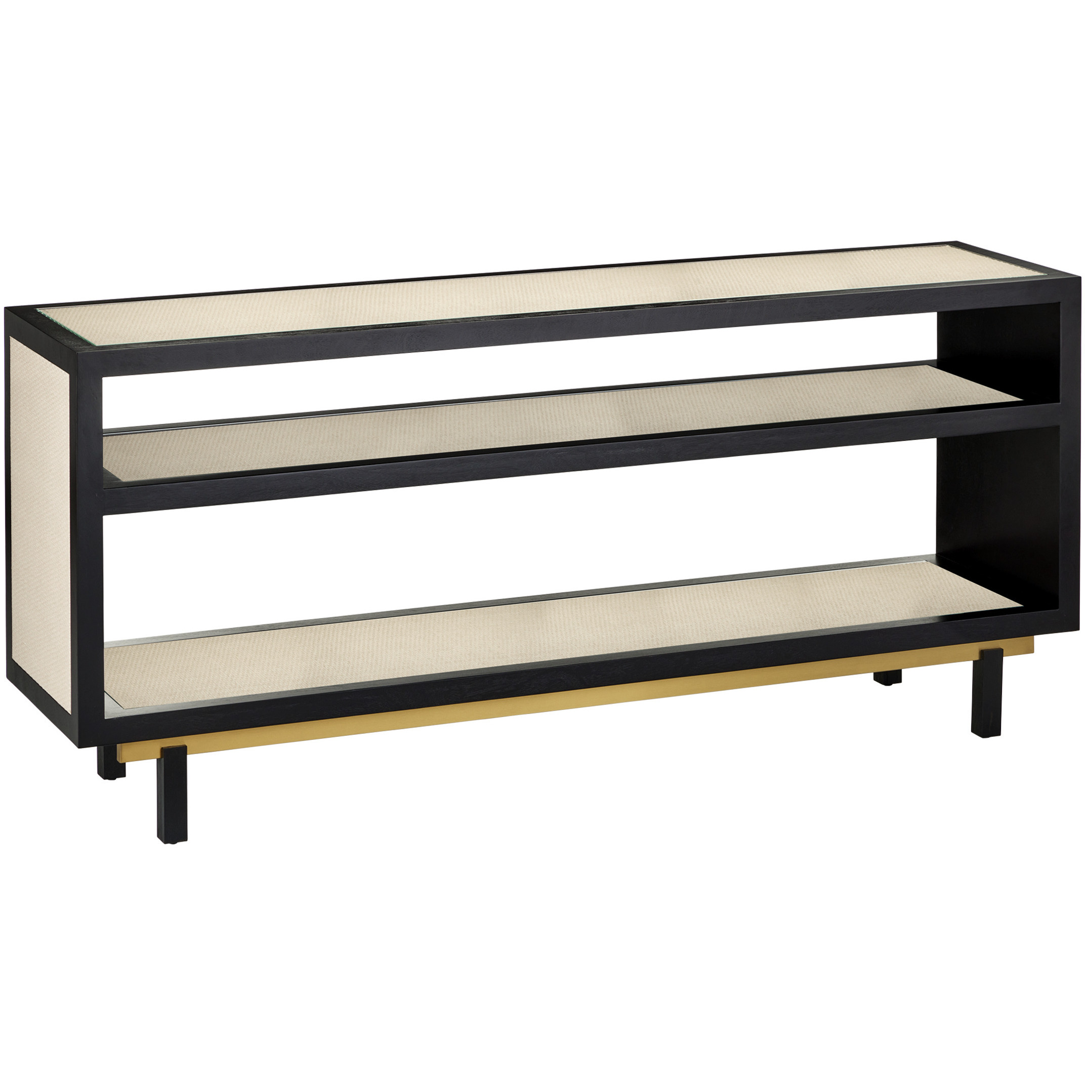 Deanna 72 inch Ivory and Black and Brushed Brass and Clear Console Table
